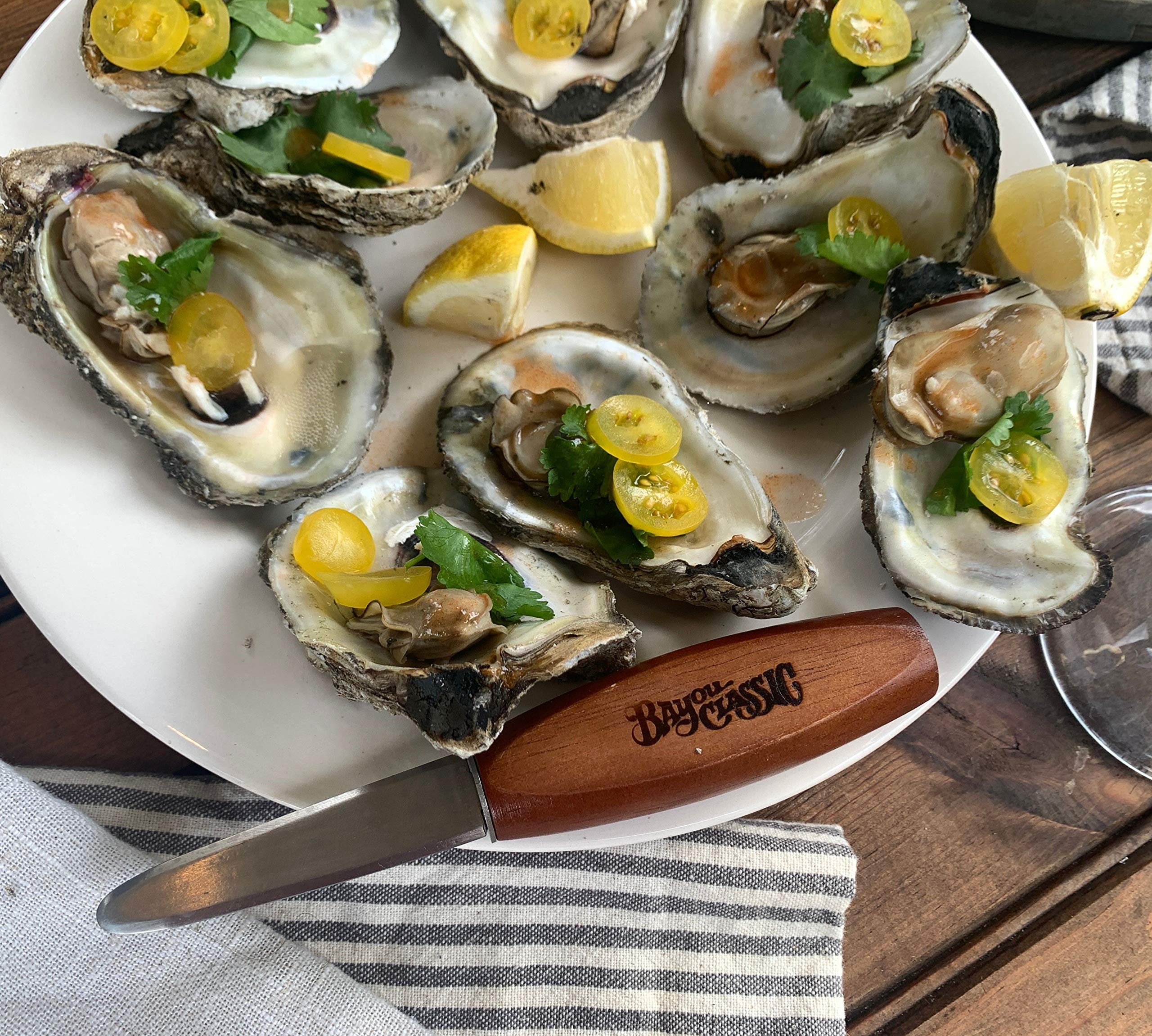Bayou Classic Oyster Shucker Knife 300-205 Features Stainless Beveled Blade and Hardwood Handle Perfect For Opening Oyster Shells and Cutting Loose the Meat