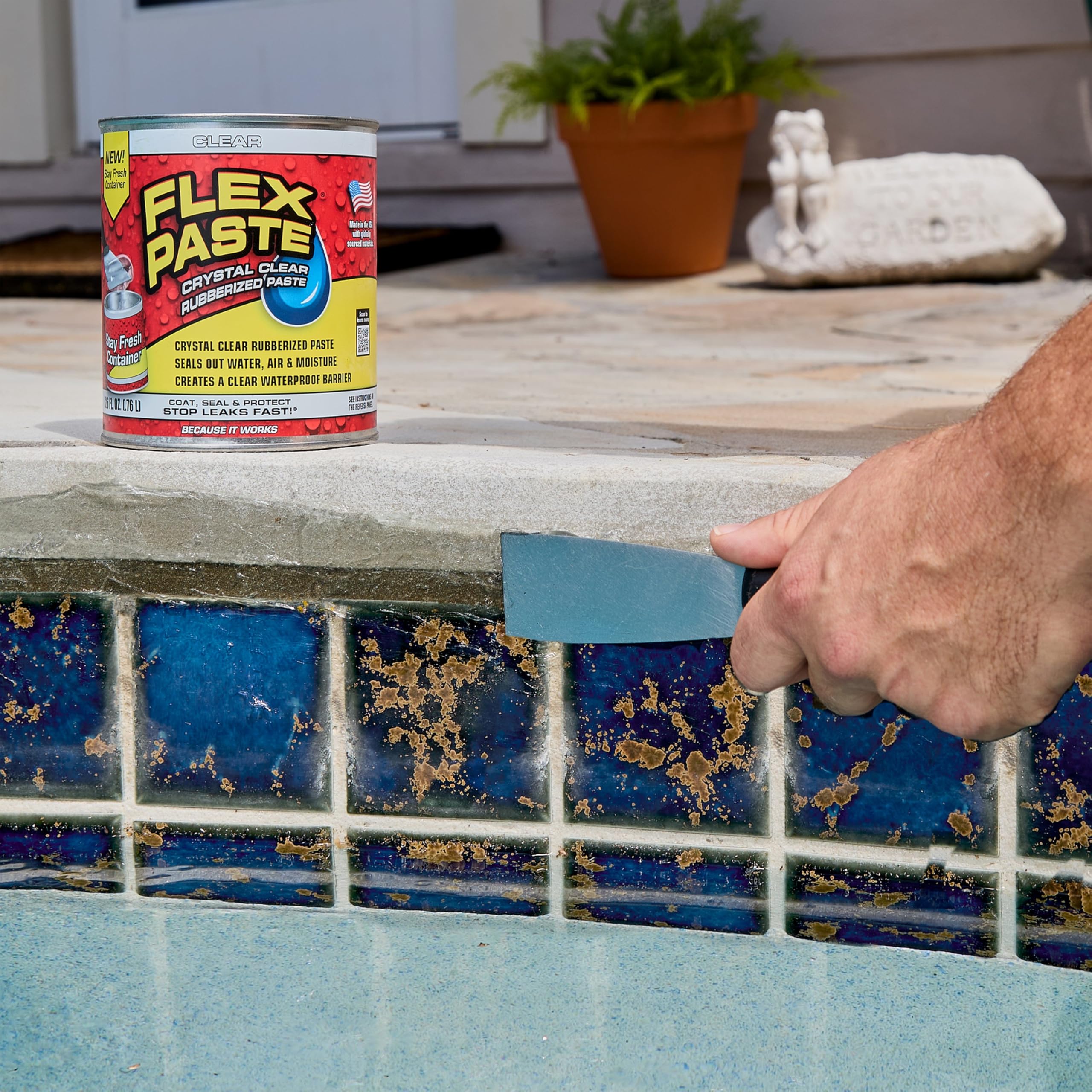 Flex Paste, Paintable Waterproof Putty, Spackle Sealant, Fill Gaps Cracks Holes - Block Out Water and Air - UV Resistant - Walls, Drywall, EPDM, Concrete, Roof, RV Repairs, Clear, Quart