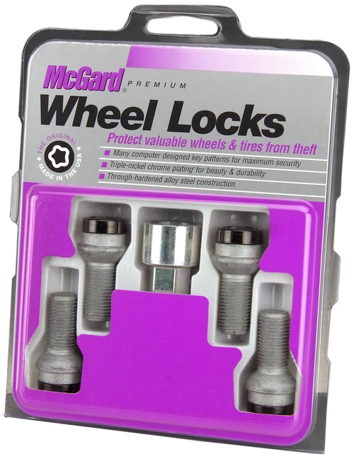 Black Bolt Lock McGard Radius Seat (M14X1.5 Thread Size) - Set of 4, 4 Locks / 1 Key