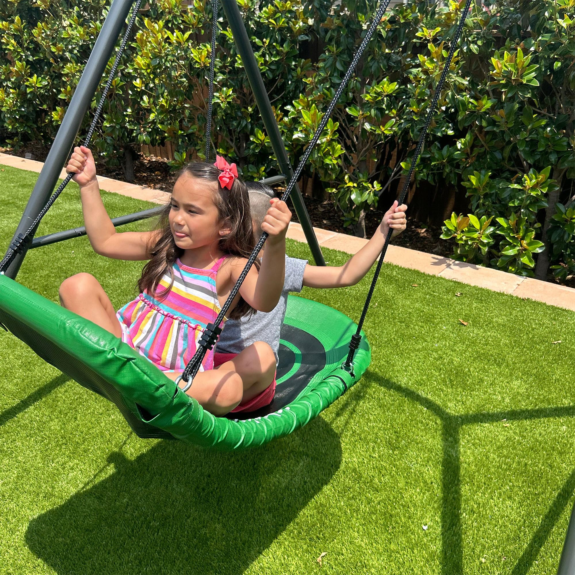 FlyMax Gobaplay Boat Tree Swing, 53" x 25" Outdoor Platform Saucer Seat for Backyard Swing Set, Green - (Swingset Frame Not Included)