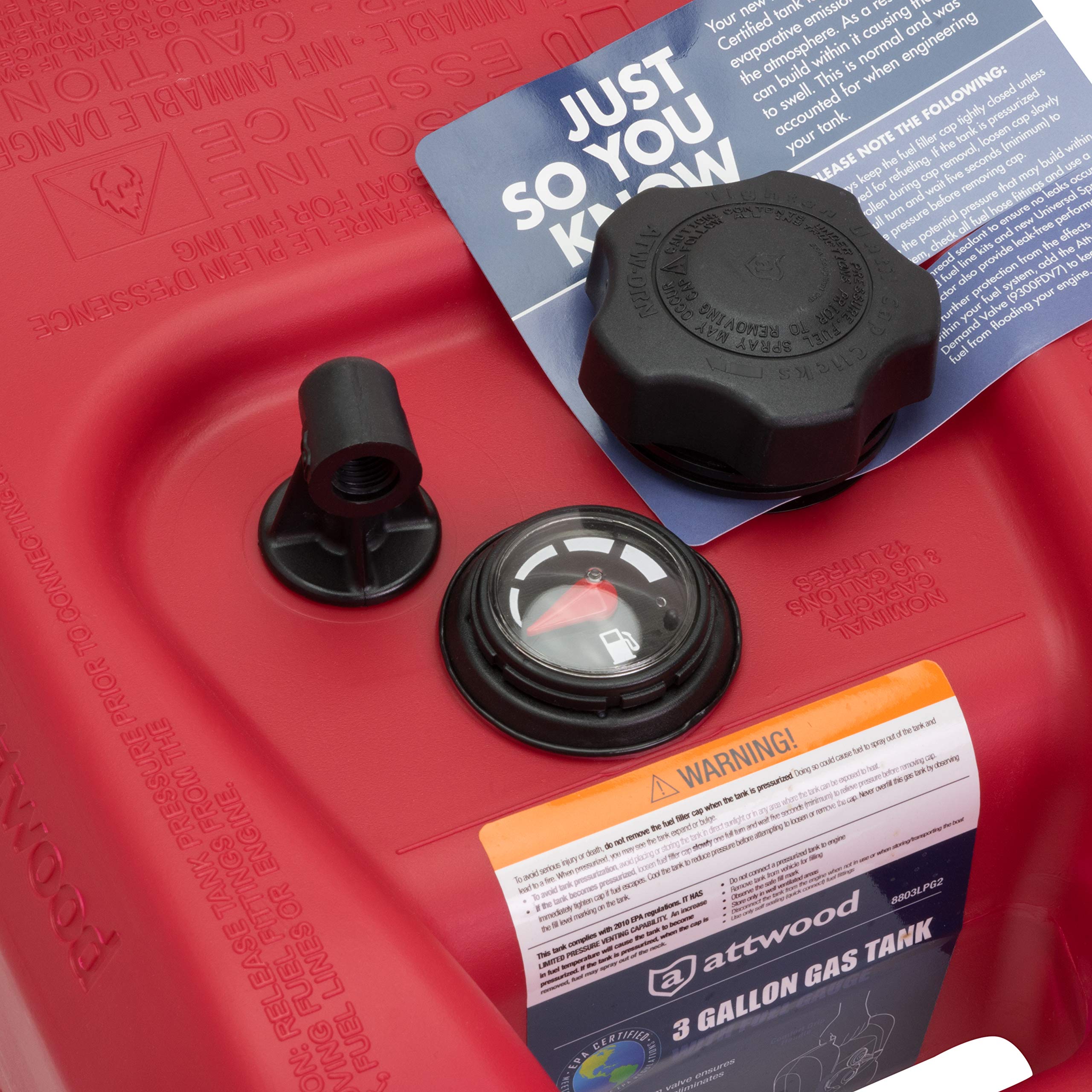 Portable Boat Gas Tank attwood 8803LPG2 with Gauge, EPA and CARB Certified, 3 Gallon Capacity