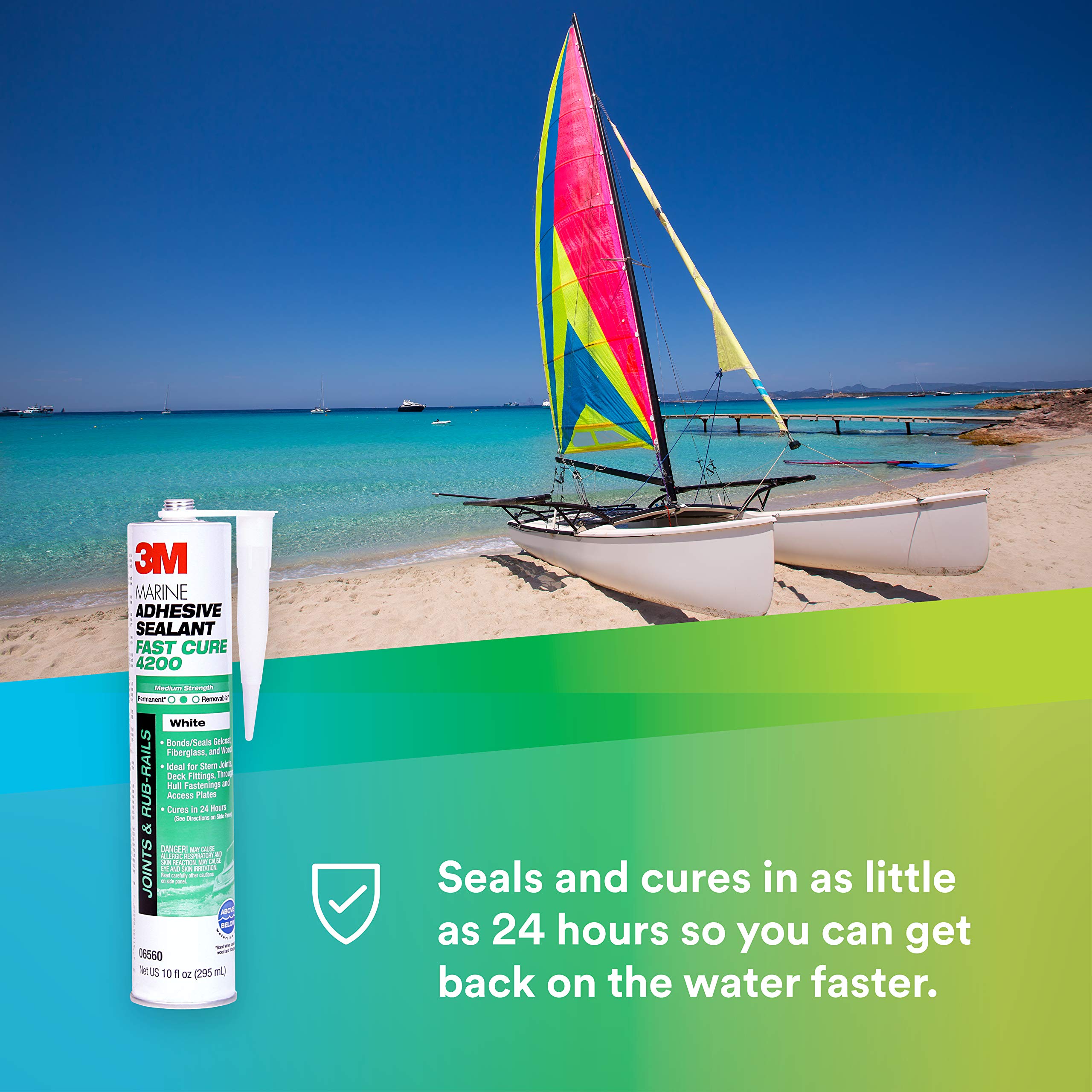 3M Marine Adhesive Sealant 4200 Fast Cure (06560) – Semi-Permanent Flexible Adhesive Sealant for Boats and RVs, White, Flexible Bonds, Underwater-Safe, 295 mL Cartridge