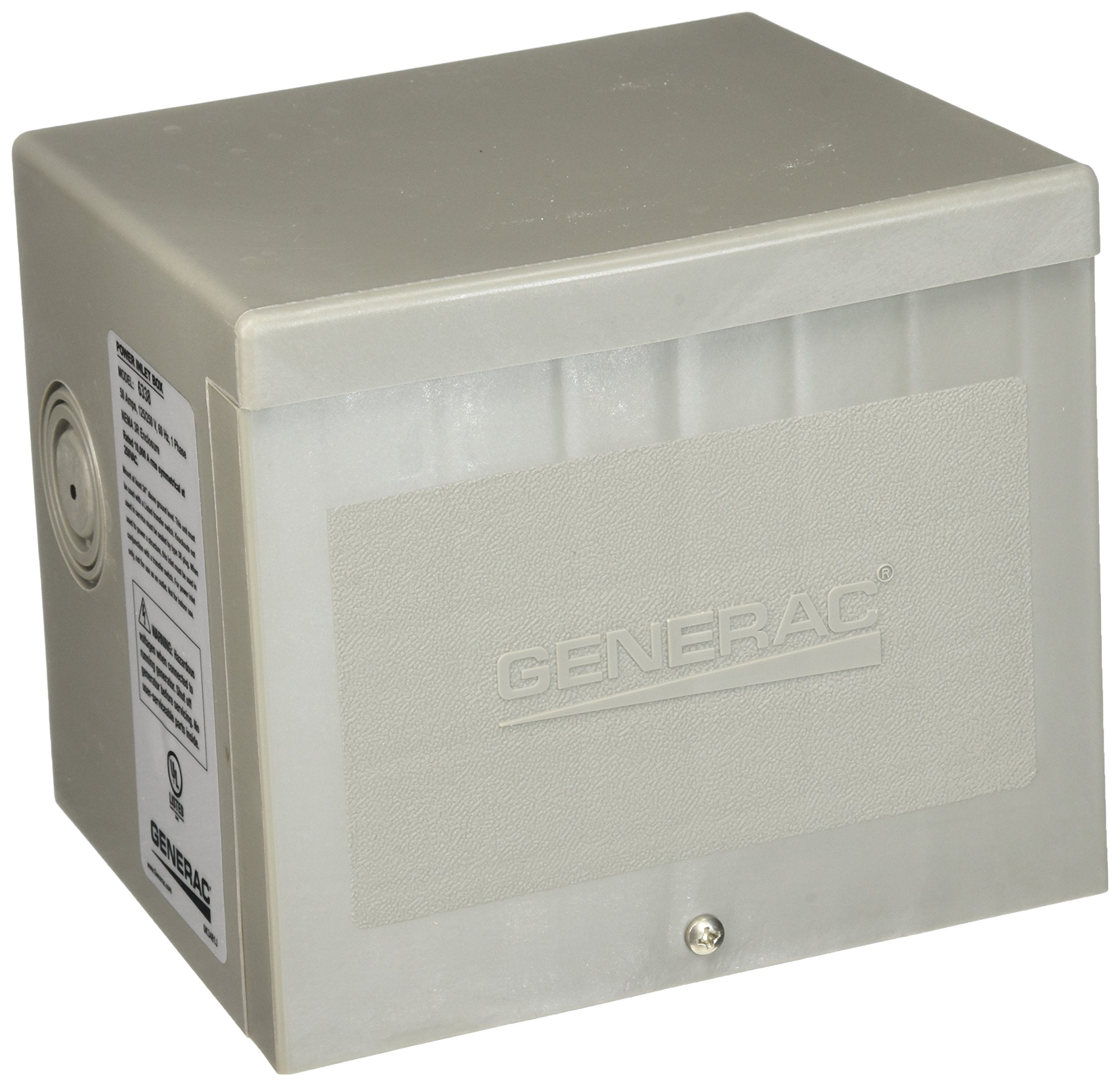50-Amp Generac 6338 125/250-Volt Raintight Power Inlet Box - Secure Outdoor Generator Connection