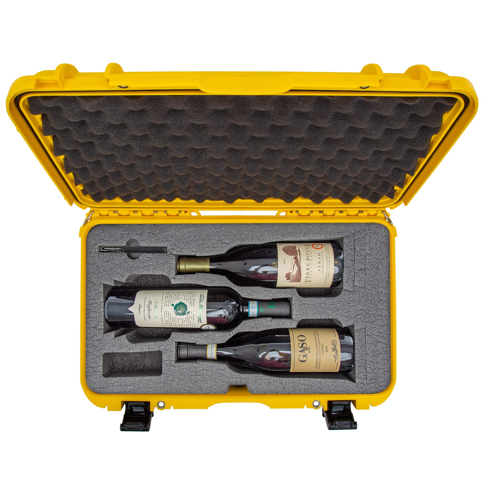 Protective Travel Case Nanuk 935 for 3 Bottles of Wine w/Wheels and Extendable Handle, TSA Approved - Yellow (935-3BTLS4)