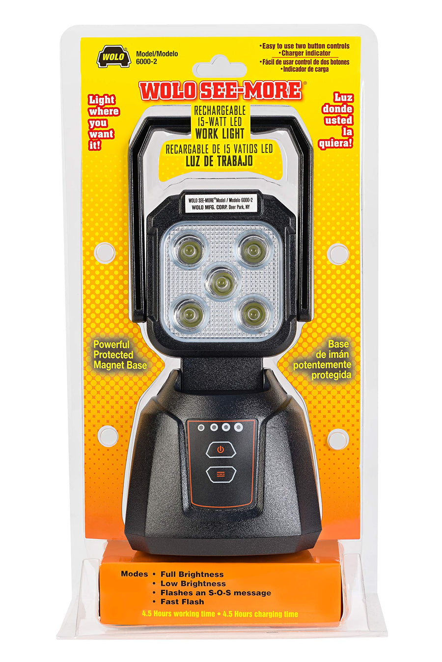 Wolo SEE-MORE 15-Watt LED Rechargeable Work Light 6000-2