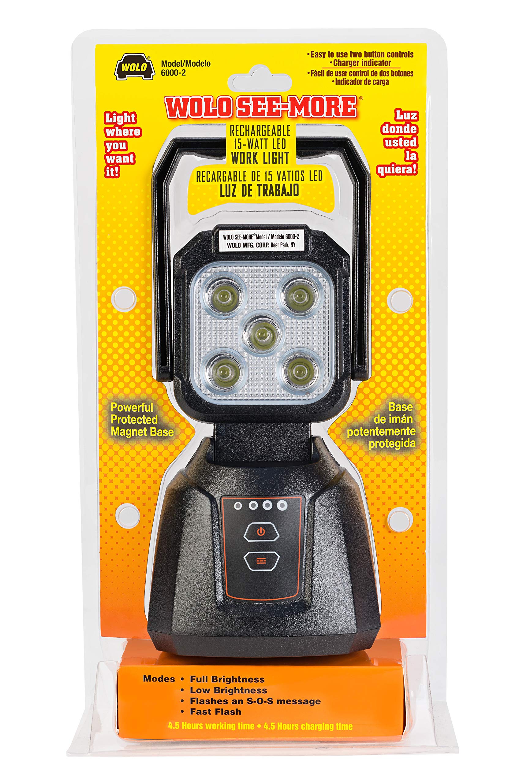 Wolo SEE-MORE 15-Watt LED Rechargeable Work Light 6000-2
