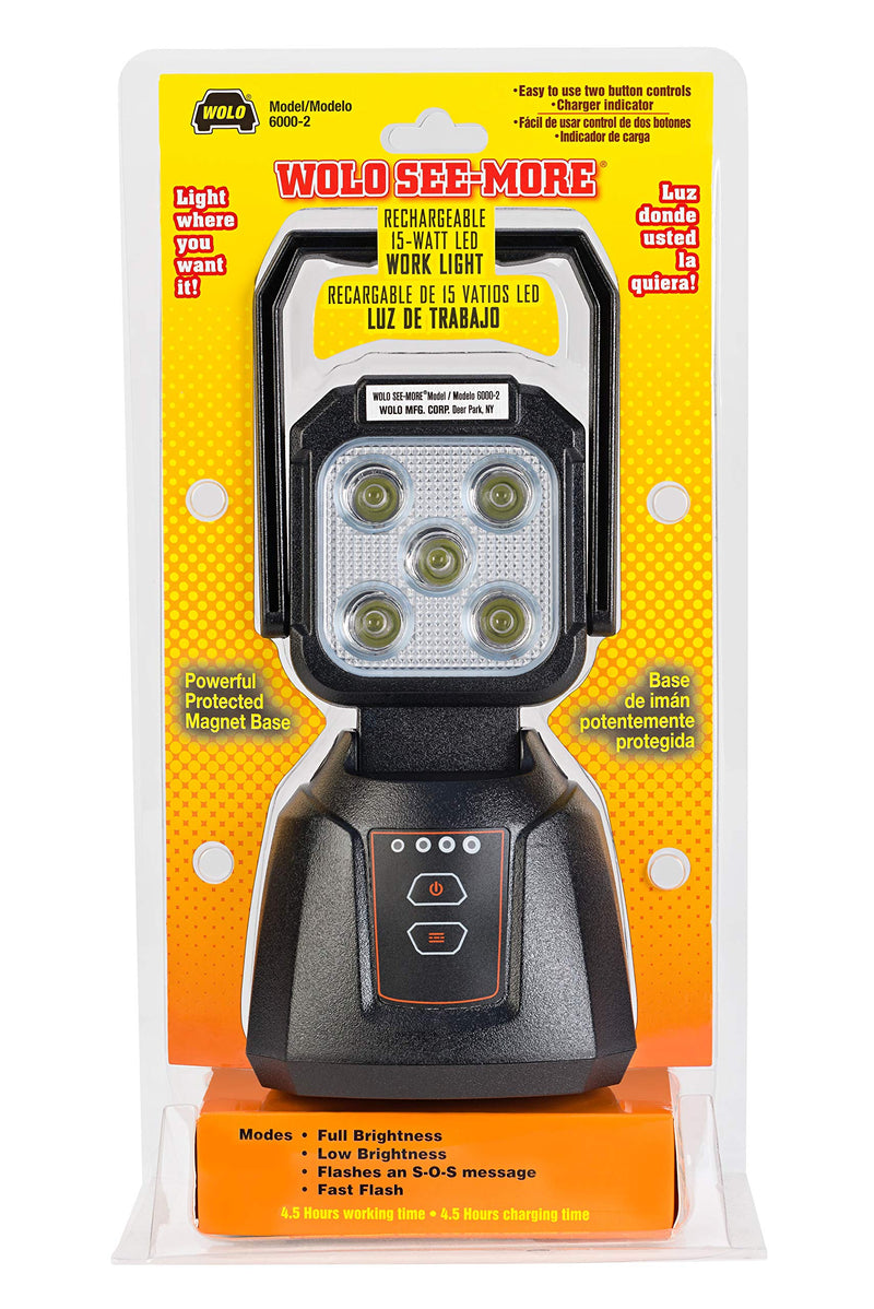 Wolo SEE-MORE 15-Watt LED Rechargeable Work Light 6000-2