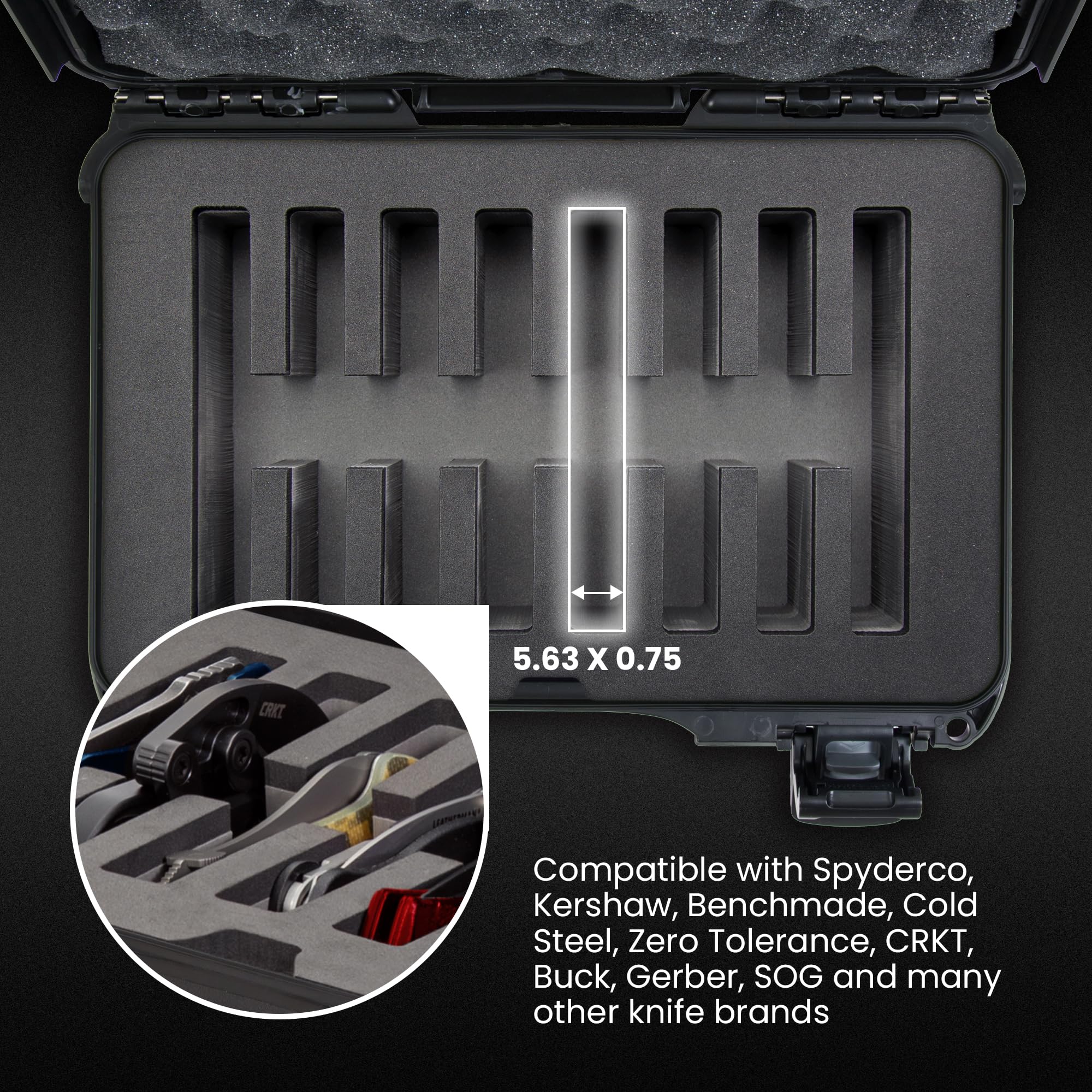 Waterproof Nanuk 909 Hard Case with Custom Foam Insert for 8 Pocket Knives, Black
