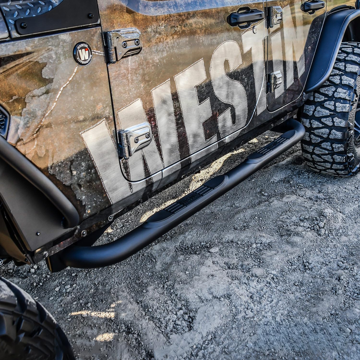 Westin E-Series 23-4065 3 Round Nerf Bars fits 2018-2025 Wrangler JL Unlimited 4Door Textured Black Pair