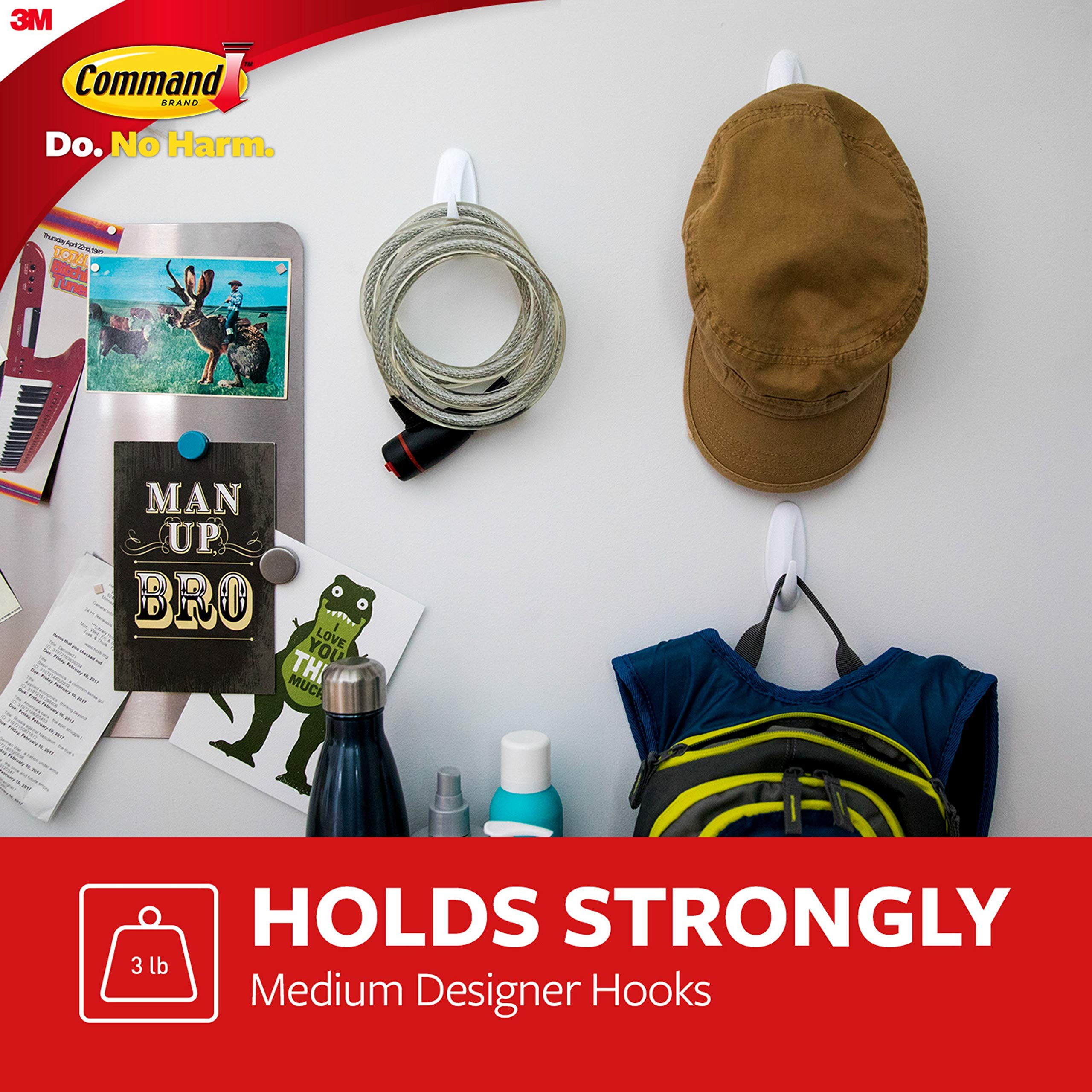 Command Designer Medium Hooks, 2 Hooks and 4 Strips, Damage-Free Hanging Wall Hooks with Adhesive Strips, Adhesive Hooks for Hanging Christmas Decorations, Holds up to 3 lb