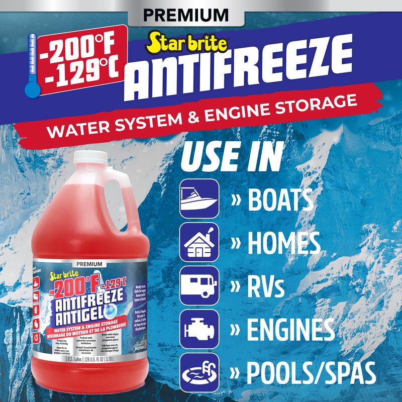 Non-Toxic STAR BRITE Premium -200°F Antifreeze for RV, Marine & Water Systems, Propylene Glycol Formula with Corrosion Inhibitors, Ready-to-Use Cold Weather Protection