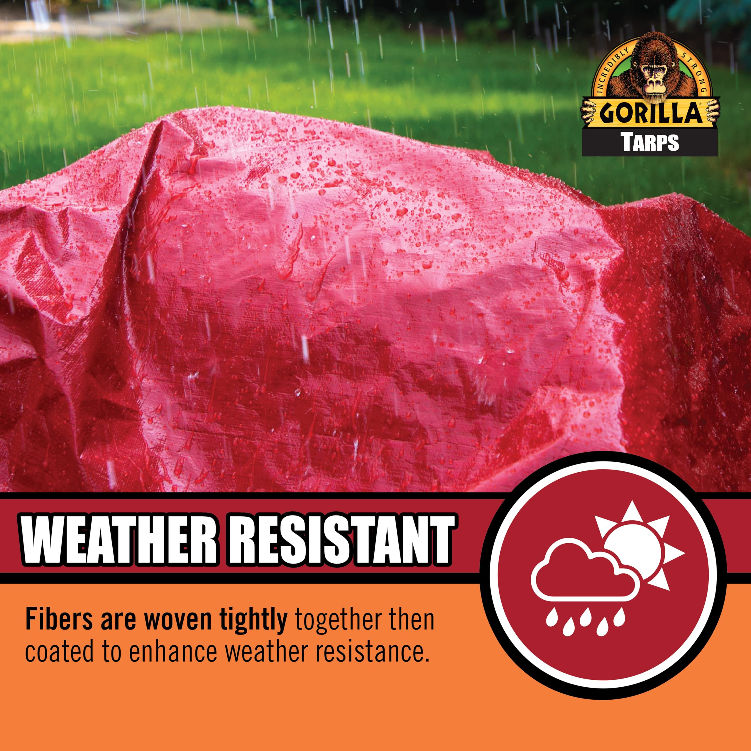 Gorilla Tough Tarp Heavy-Duty 12 ft x 16 ft Waterproof Polyethylene, 8 mil Thick, UV Treated with Reinforced Edges & Aluminum Grommets - Durable Outdoor Tarp for Camping, Gardening, Construction