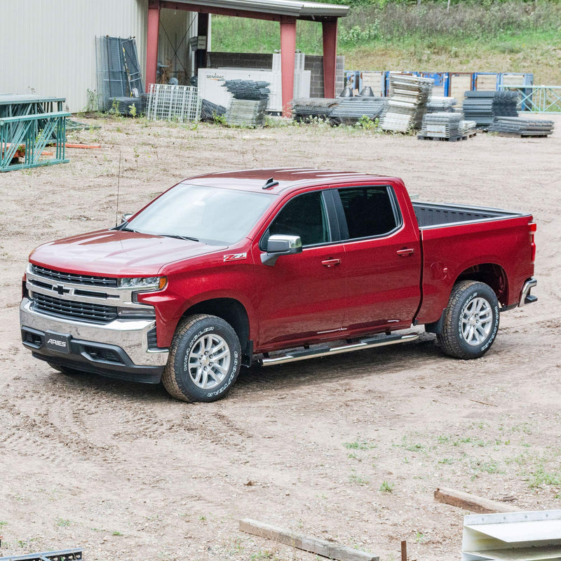 4-Inch Oval ARIES Polished Stainless Steel Nerf Bars, Select Chevrolet Silverado, GMC Sierra 1500 Extended Cab
