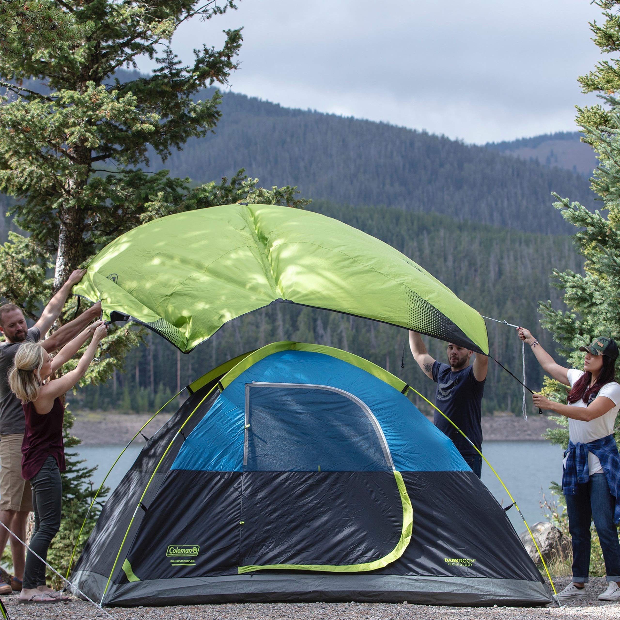 Coleman Dark Room Sundome 4/6 Person Tent, Blocks 90% of Sunlight to Keep Inside Cool, Weatherproof Tent with Rainfly Sets Up in Minutes
