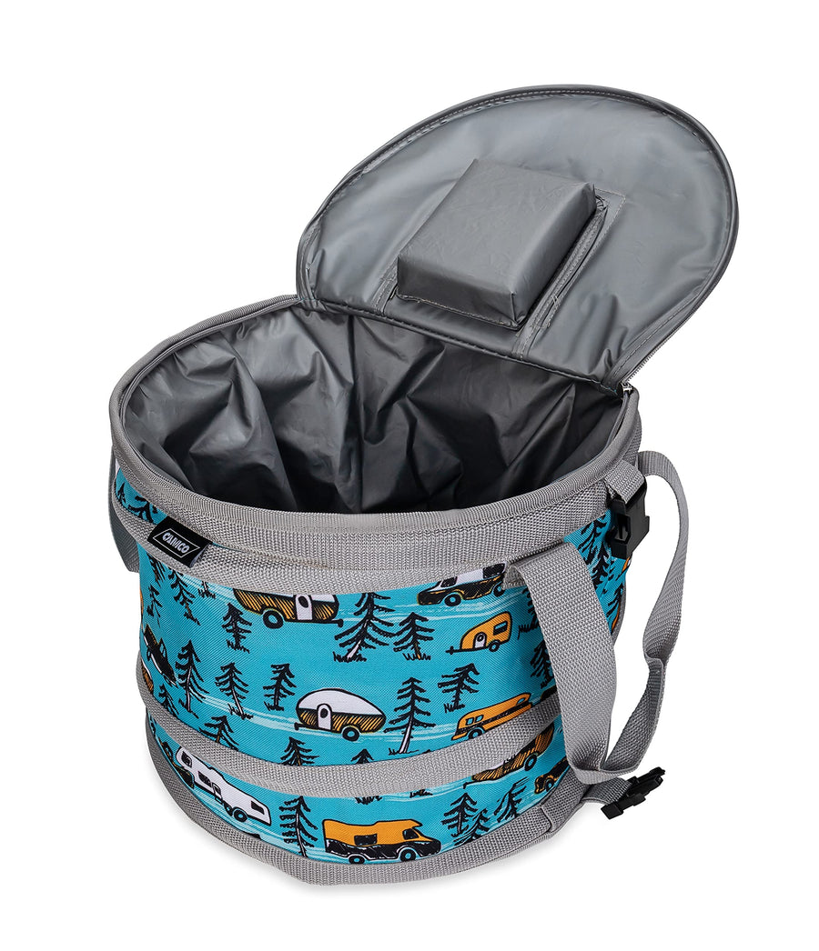 Camco Pop-Up Soft Cooler Life is Better at The Campsite - Features a Water-Resistant Interior, Built-in Bottle Opener, and RV Sketch Design - Holds Up to a 12-Pack of Bottled or Canned Drinks (53417)