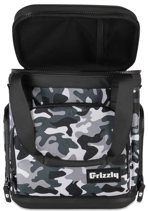 12 Grizzly Drifter Soft Sided Cooler |12 qt Flip-Top Soft Top Cooler | Ice Chest for Beach Boat Camping Fishing Golf Hiking Hunting | Lightweight Portable Insulated Waterproof | White Bubble Snow Camo