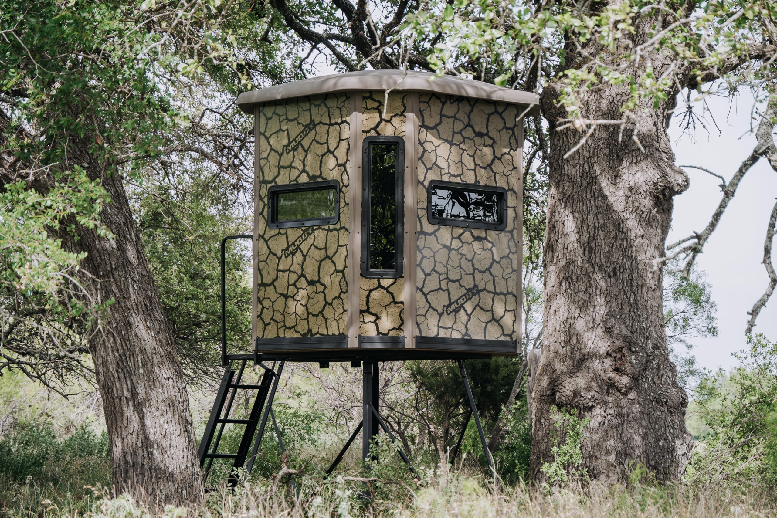 Muddy Box Blind w/Elite 5' Tower/Steel Wall Construction/Cracked Mud Camo Bull