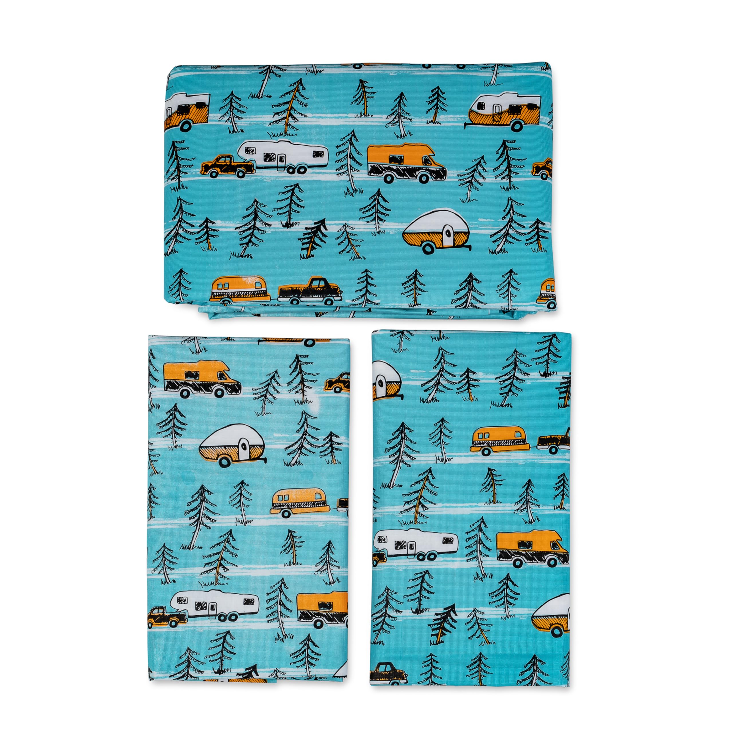 Camco Picnic Table Cover Life is Better at The Campsite with Bench Covers - Provides a Clean Eating Surface for Outdoor Activities - Features an RV and Tree Sketch Design (53380)
