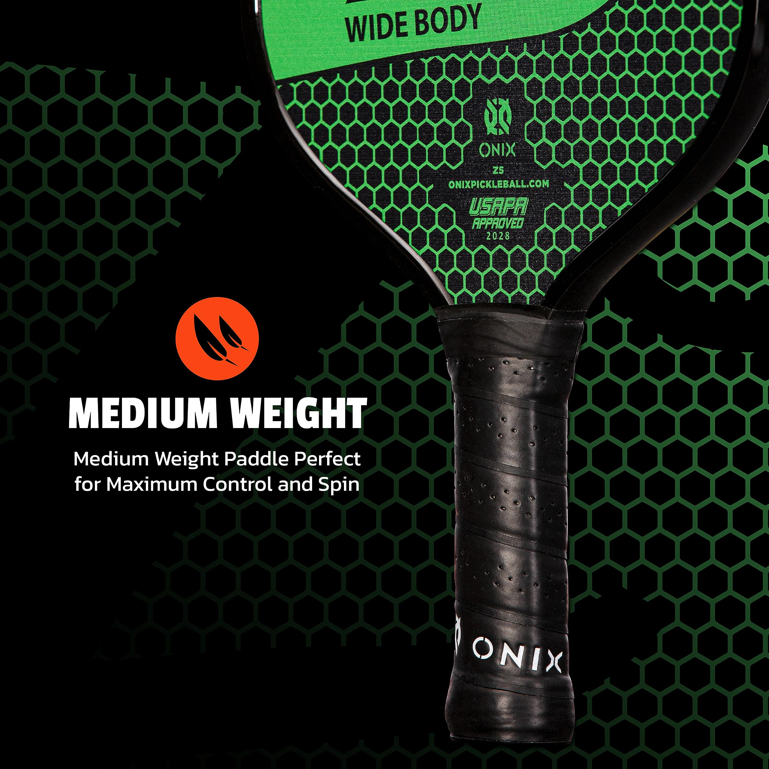 Graphite ONIX Z5 Pickleball Paddle (Graphite Carbon Fiber Face with Rough Texture Surface, Cushion Comfort Grip and Nomex Honeycomb Core for Touch, Control, and Power), Green