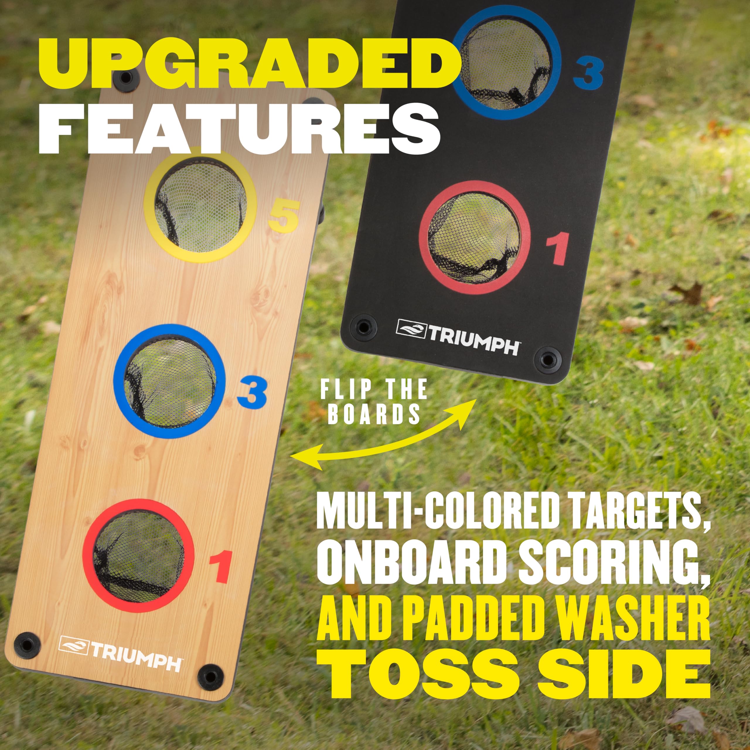 2-in-1 Triumph Sports Bag Toss/Washer Toss Combo - Includes 2 Game Platforms, 6 Toss Bags, 6 Washers