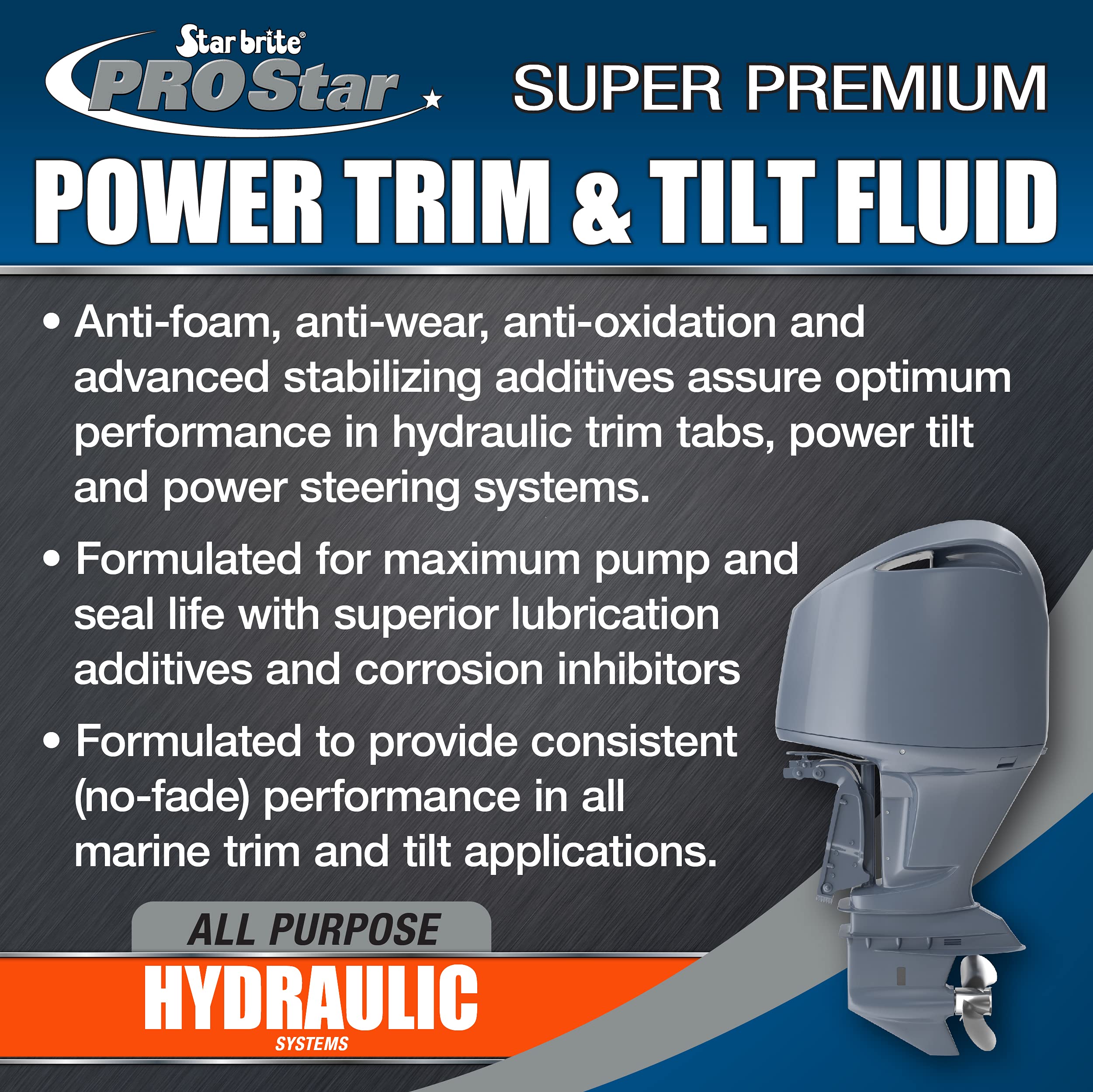 PRO STAR BRITE Star Power Trim & Tilt Fluid - Super Premium All Purpose Hydraulic Fluid for Trim Tabs, Power Tilt & Steering Systems - Anti-Wear, Anti-Foam - Outboard & Stern Drive Systems (028510)