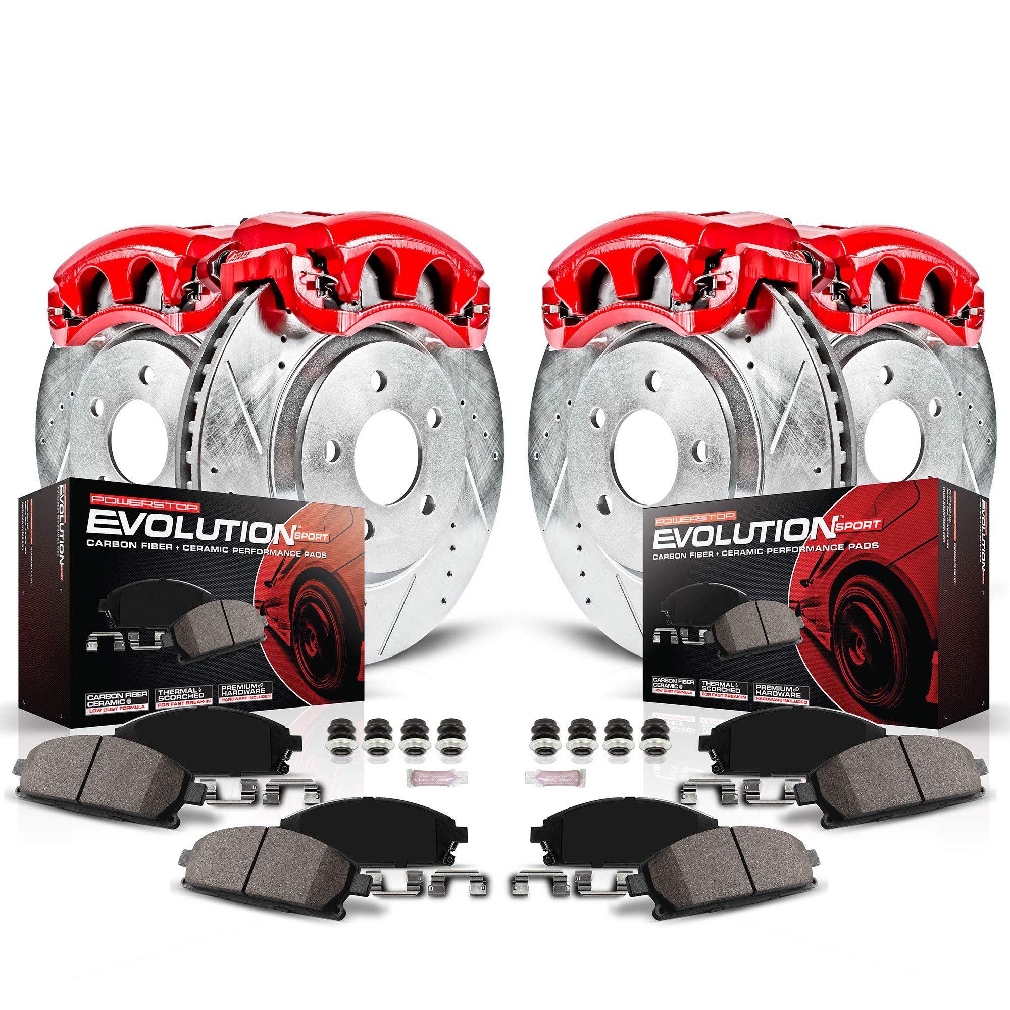 POWERSTOP Z23 Brake Pads and Rotors Front and Rear Brake Kit with Red Powder Coated Calipers For Nissan Z 2023 [Vehicle Specific]