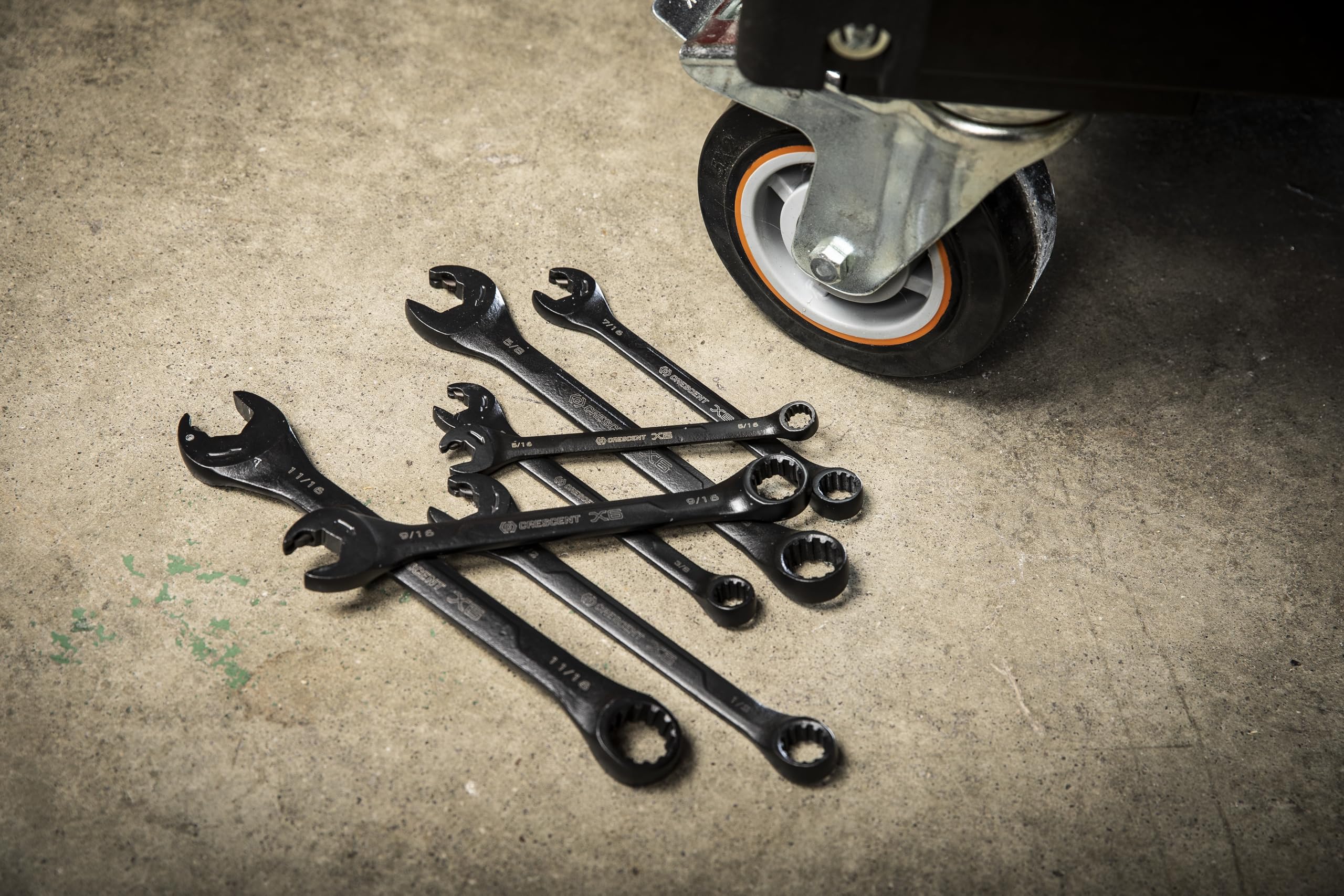 7 Piece Crescent X6 Black Oxide Spline Open End Ratcheting Combination SAE Wrench Set - CX6RWS7