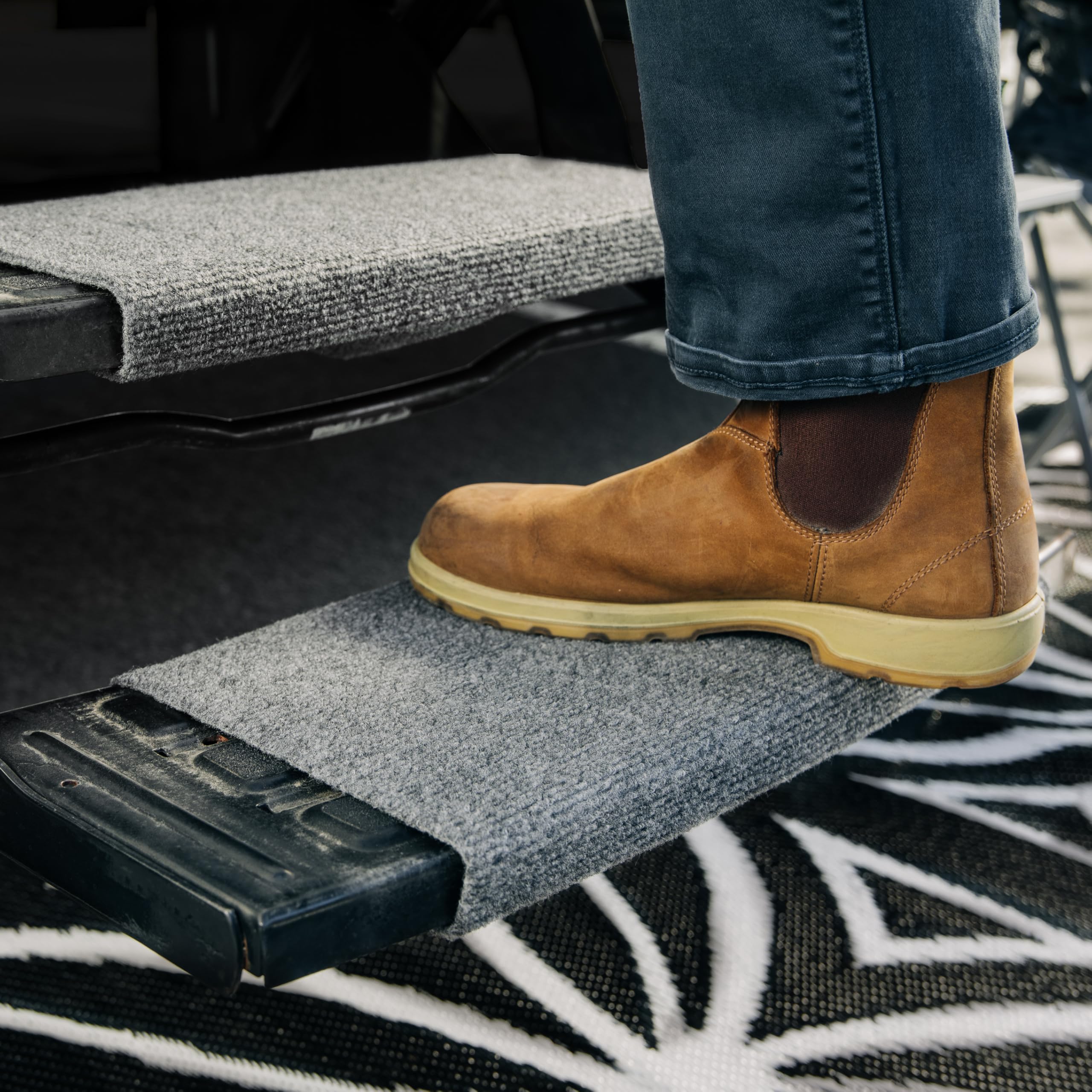 Wrap Around Camco RV Step Rug - for Manual & Electric RV Steps - Easy Install, No Tools Required - Fits 18" Wide RV Steps - Weather-Resistant (42925)