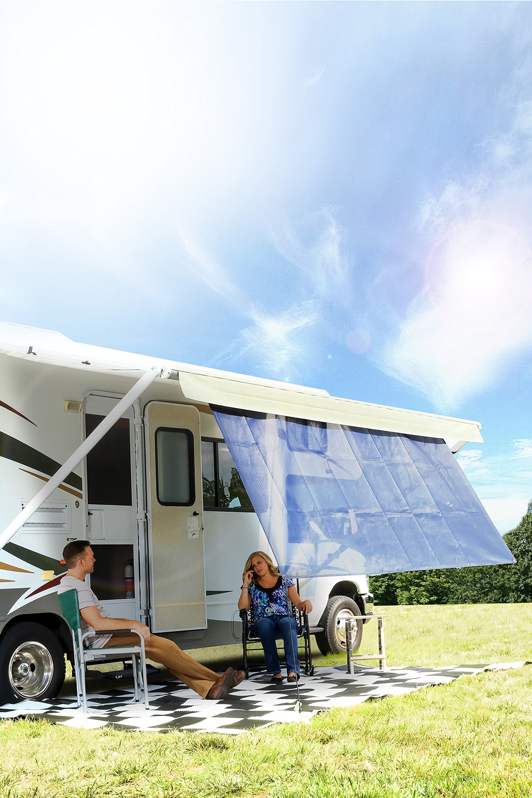 Blue Camco 51456 54" x 180" RV Awning Shade