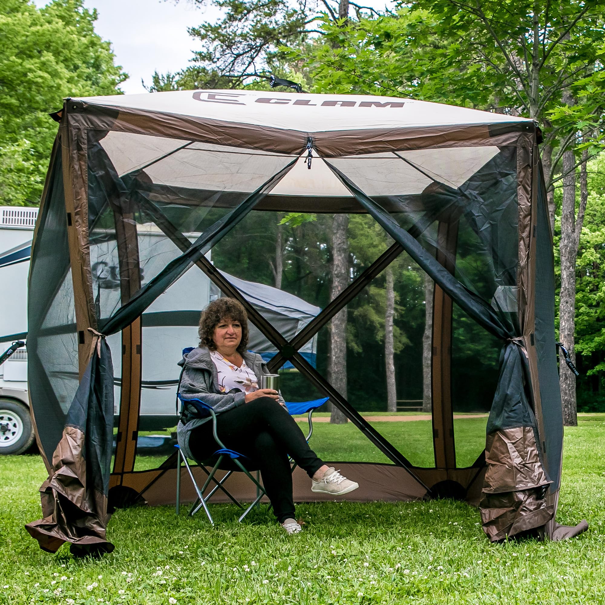 Pop Up CLAM Screen Tent, Outdoor Camping Gazebo Canopy, Traveler, 6' x 6', Brown