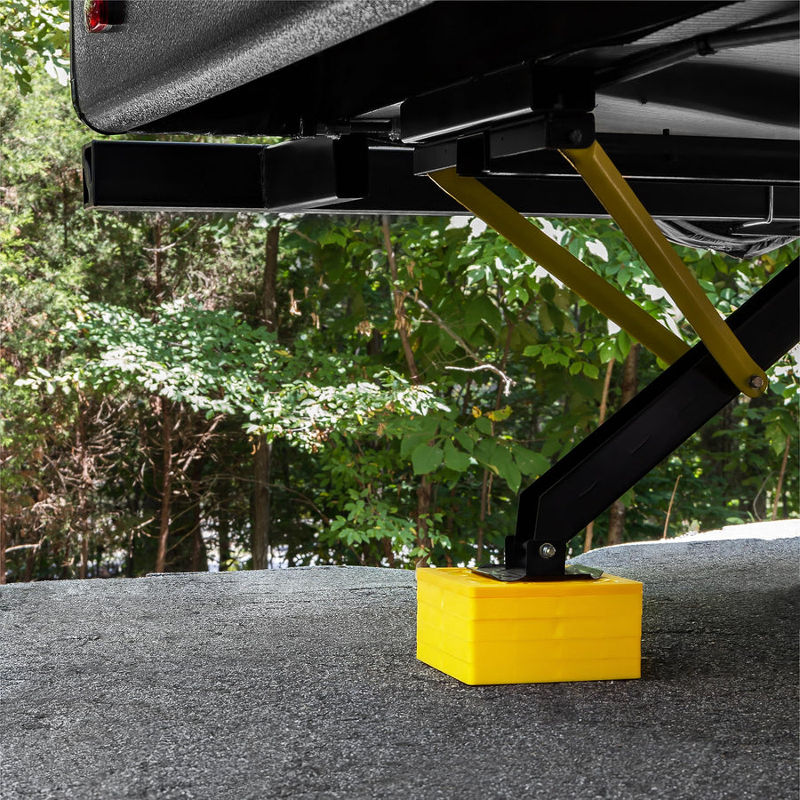 Camco Leveling Blocks FasTen Camper / RV - Features Interlocking Design for Customizable Height - Carrying Handle Twists to Secure Blocks for RV Storage - 8.5” x 8.5” x 1”, Yellow, 10-Pack (44512)