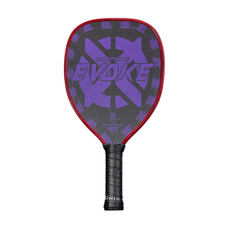 Onix Evoke Graphite Tear Drop Pickleball Paddle Features Tear Drop Shape, Polypropylene Core, and Graphite Face, Purple