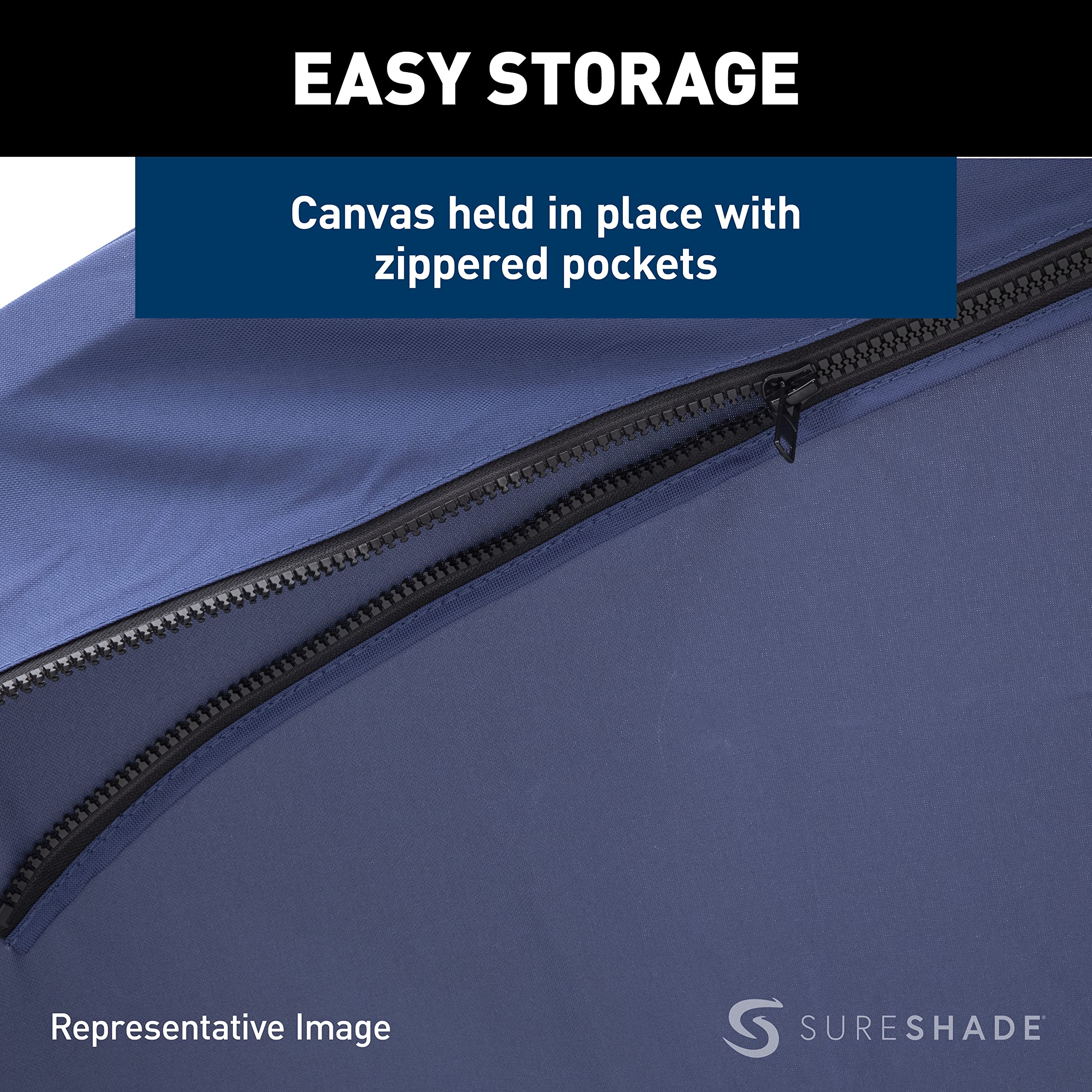 Power SureShade Pontoon Bimini Top - Clear Anodized Frame, Navy Fabric