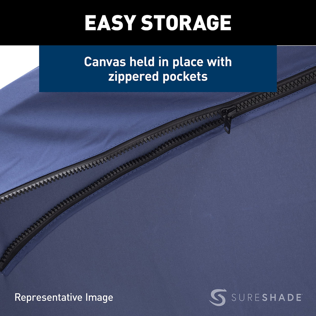 Power SureShade Pontoon Bimini Top - Clear Anodized Frame, Navy Fabric