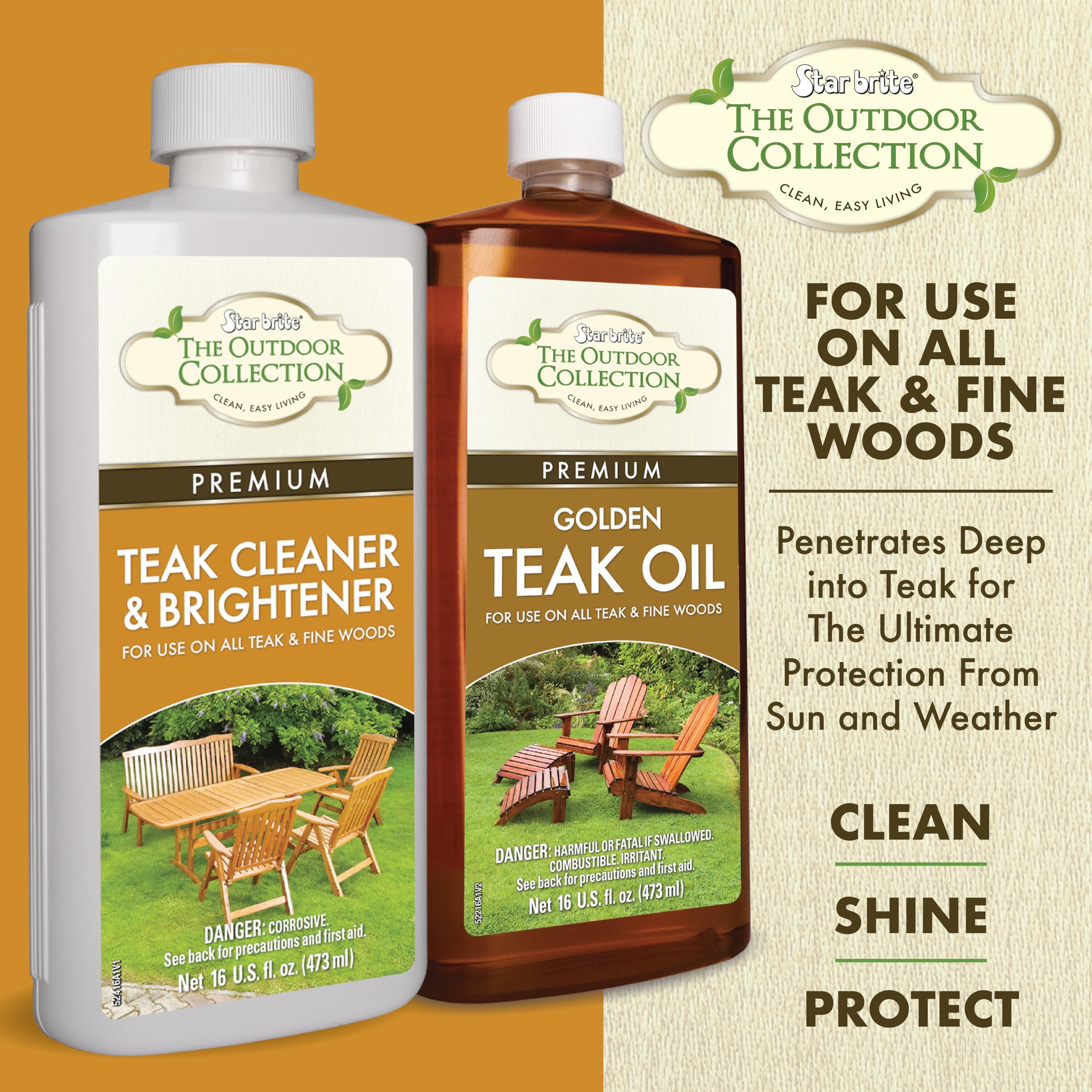 Premium Golden Teak Oil STAR BRITE Outdoor Collection - for Use On All Teak & Fine Woods - Ultimate Protection from Sun & Harsh Weather - 16 OZ (052216)