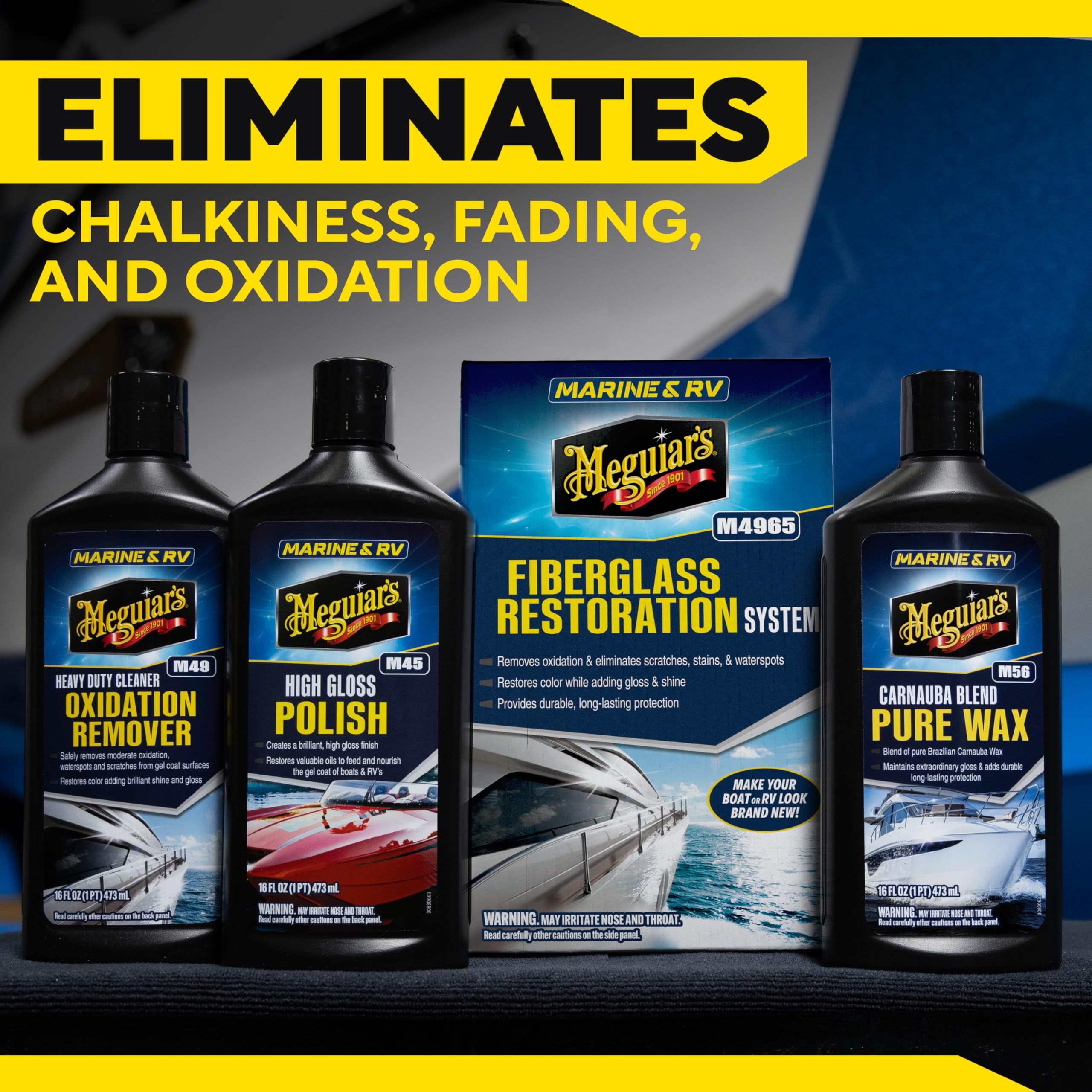 Marine/RV Meguiar’s Fiberglass Restoration System, M4965, 3-Piece Fiberglass Repair Kit with Oxidation Remover, High-Gloss Boat Polish and Wax, Christmas Gift Ideas for Car Dads