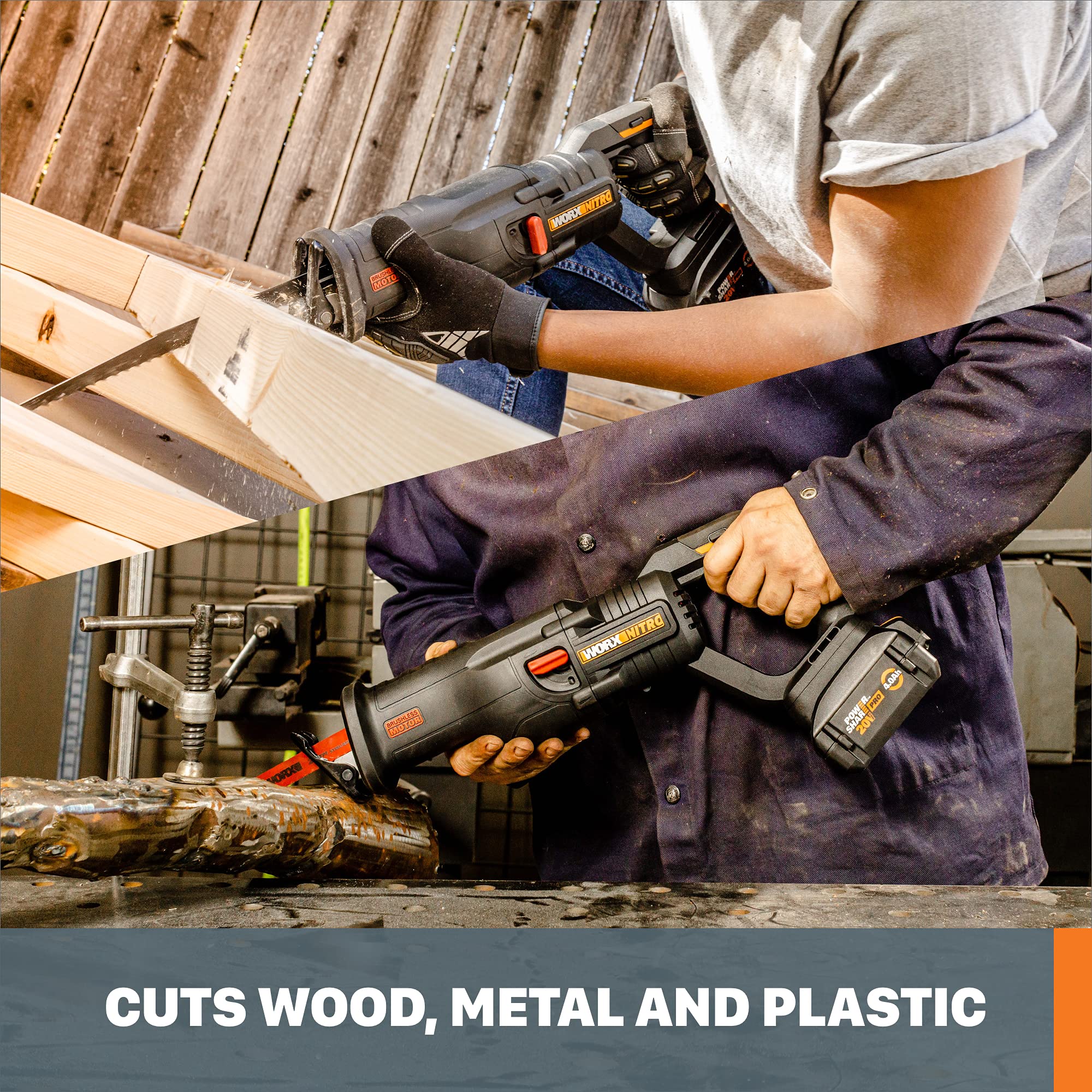 20V Worx Nitro WX516L.9 Power Share Cordless Reciprocating Saw with Brushless Motor (Tool Only)
