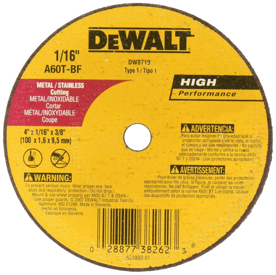 DeWalt A60T DW8719 Wheel, 4-Inch X 1/16-Inch X 3/8-Inch
