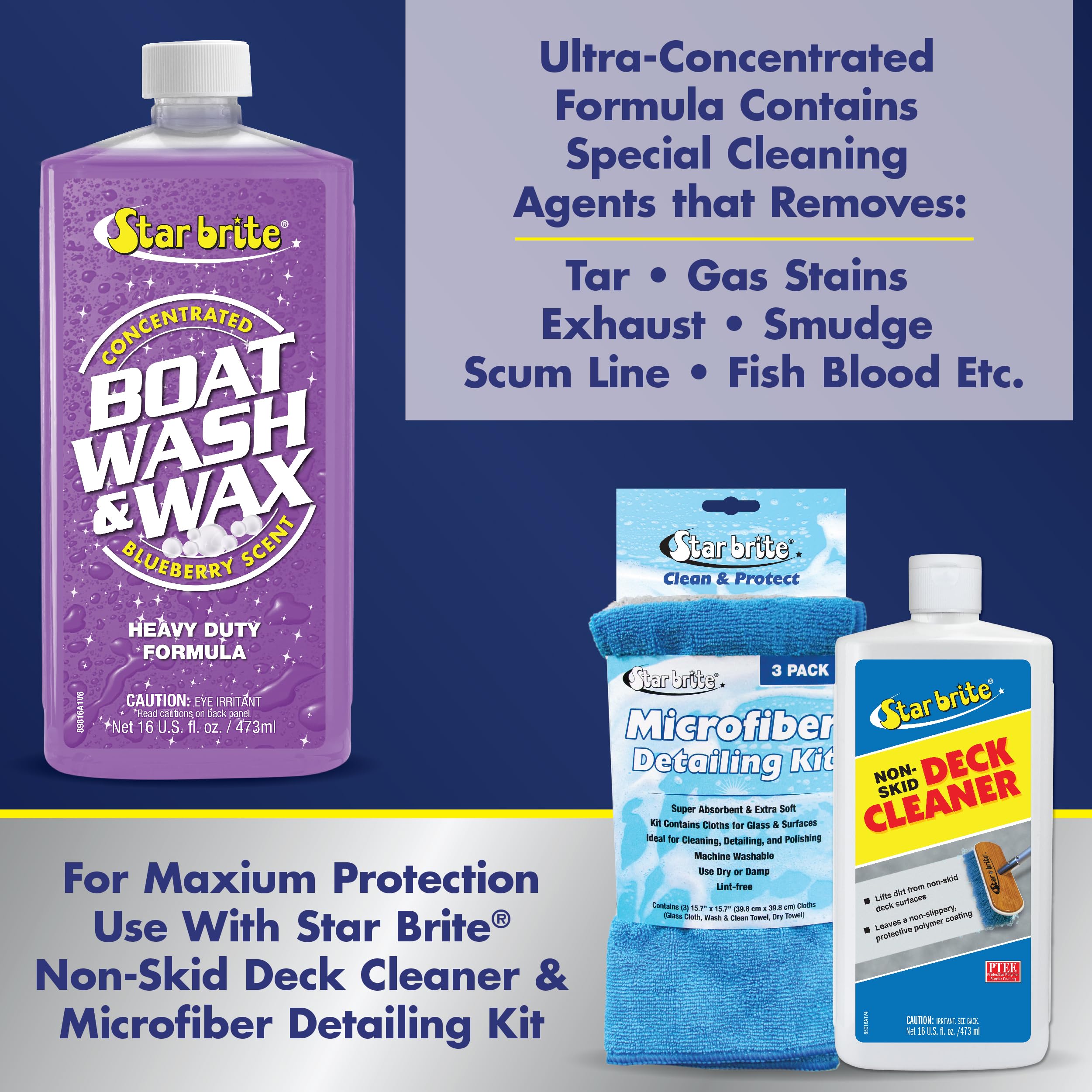Boat Wash & Wax STAR BRITE - Heavy Duty Concentrate - Clean, Shine & Protect in One Easy Step - Blueberry Scent - 16 OZ (089816)