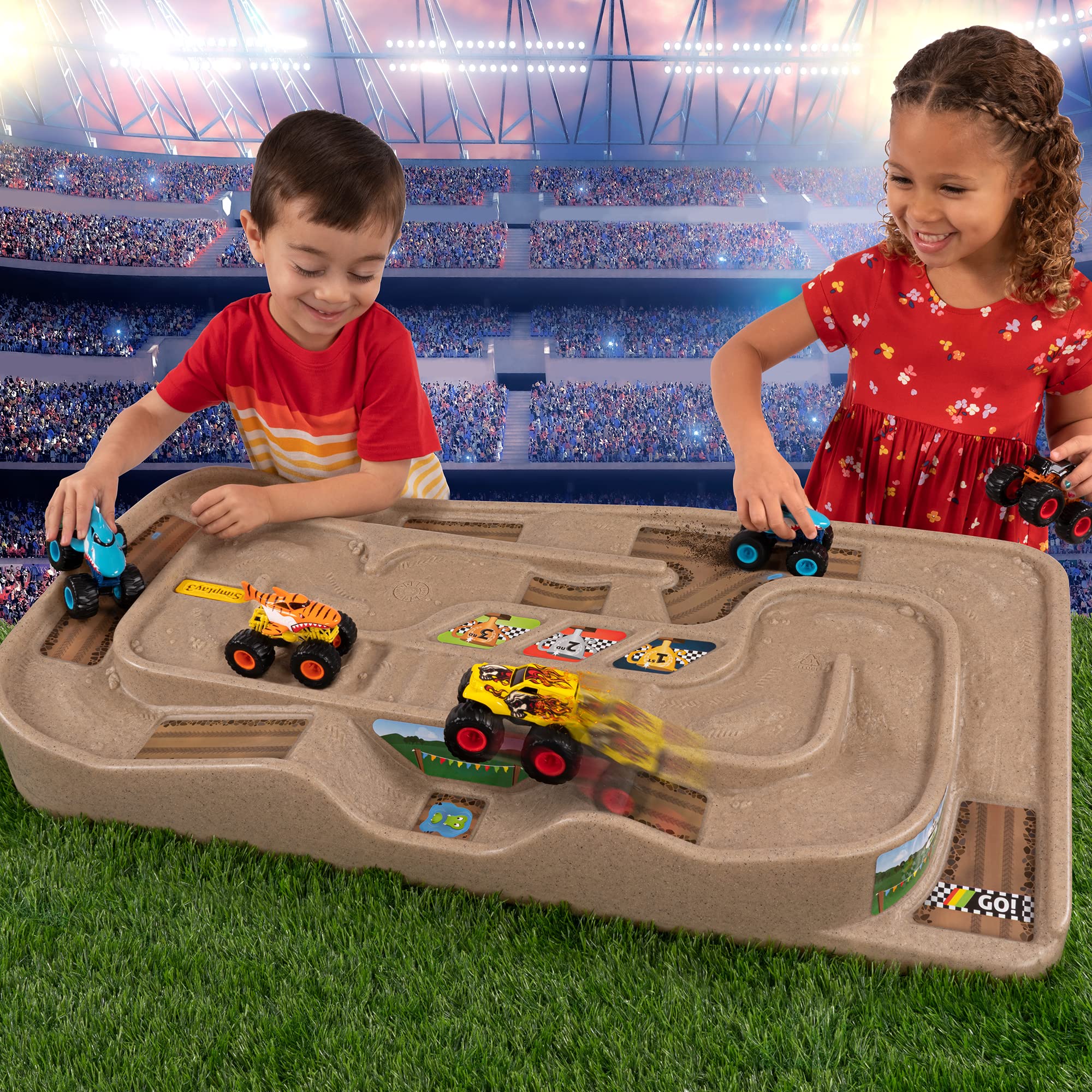Simplay3 Kids Race Track Toy Car Train Table Portable Carry and Go, 2-Sided No Assembly for Children 3 4 5 6 7 Years Old Boys Girls, Made in USA
