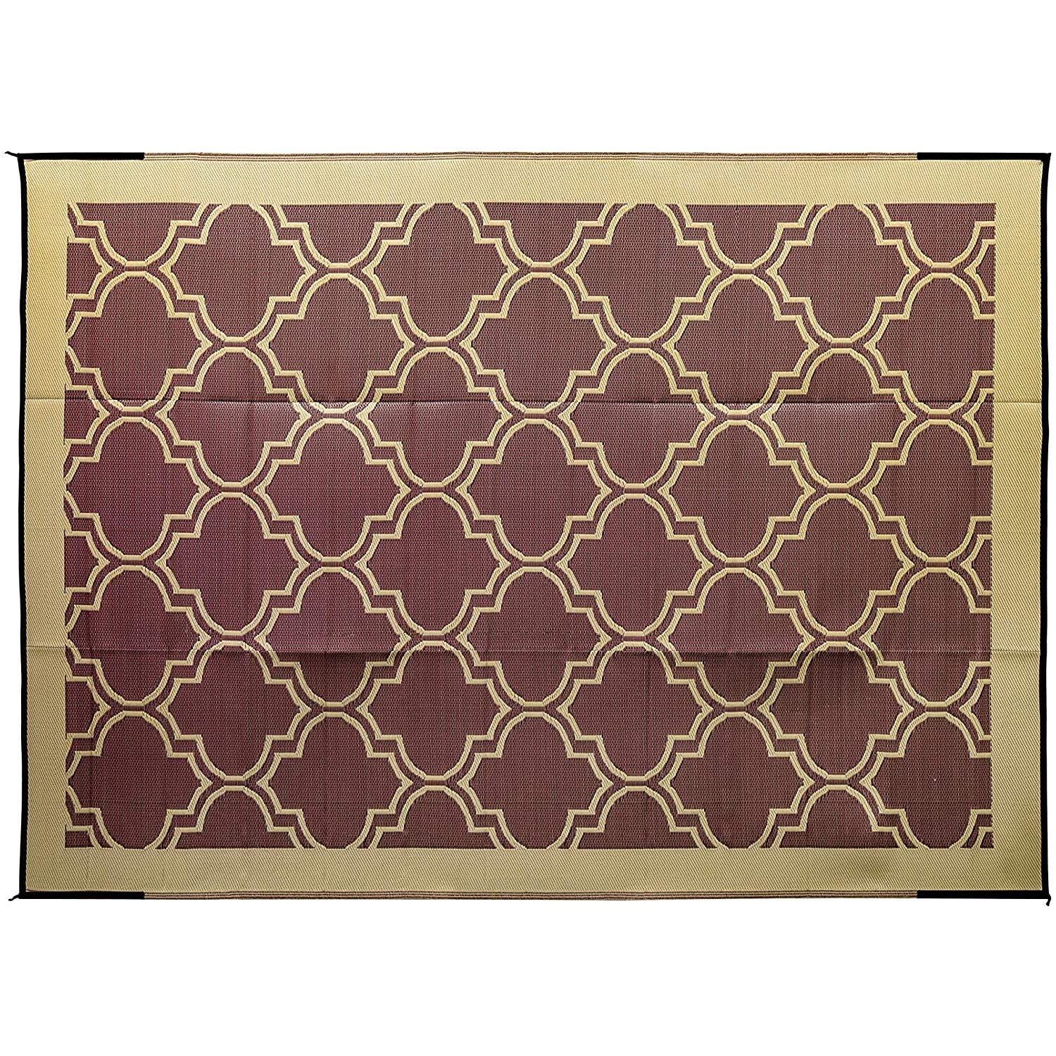 Camco Reversible Large Outdoor Patio Mat - Easy to Clean, Perfect for Picnics, Cookouts, Camping, and The Beach (9' x 12', Brown Lattice Design) (42857)