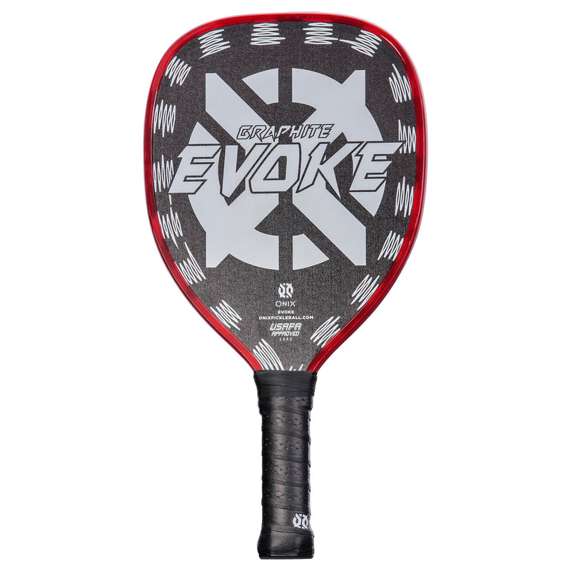 Graphite Onix Evoke Tear Drop Pickleball Paddle Features Tear Drop Shape, Polypropylene Core, and Graphite Face, White