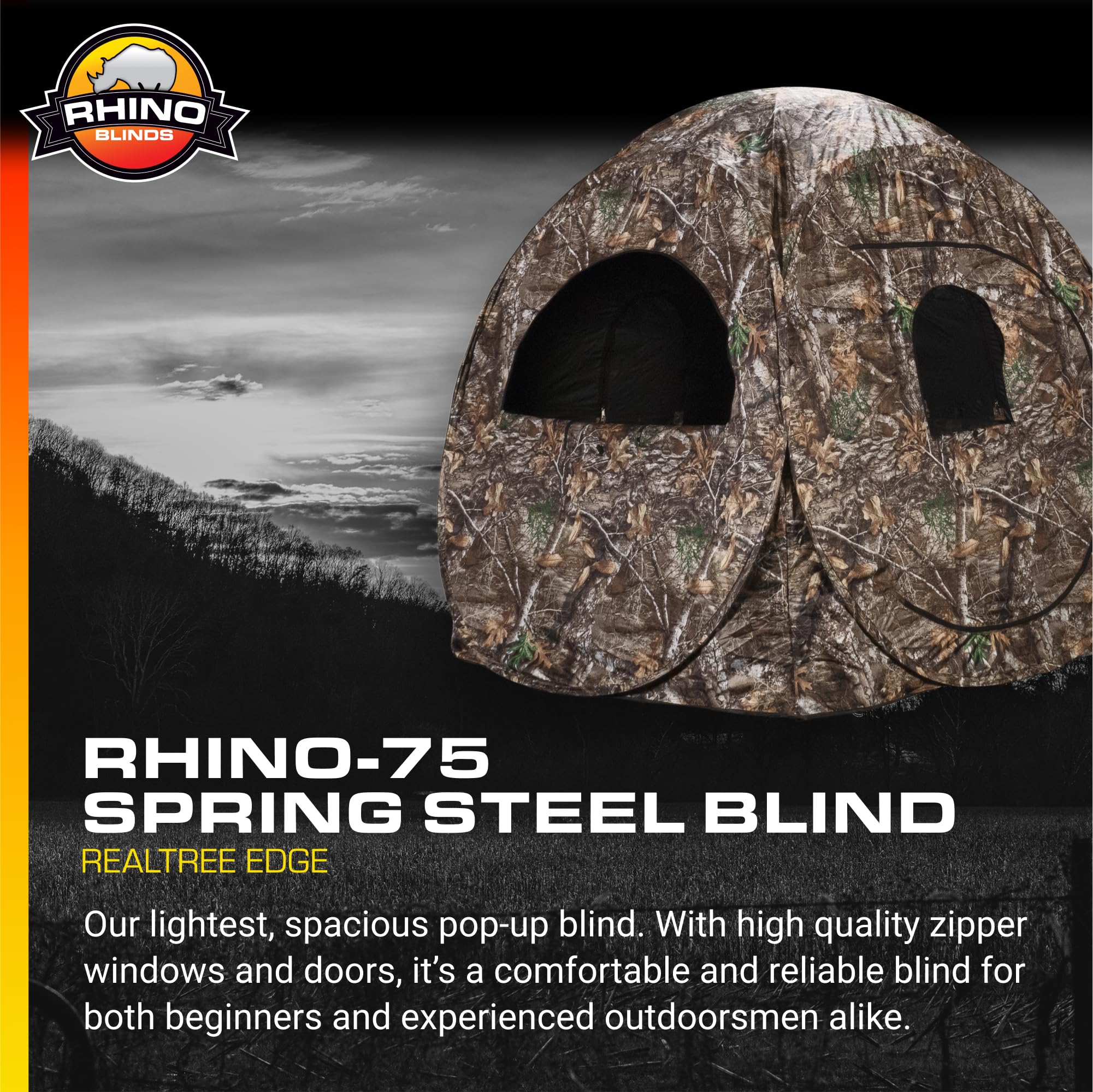R75-RTE Rhino Blinds 2 Person Hunting Ground Blind, Realtree Edge