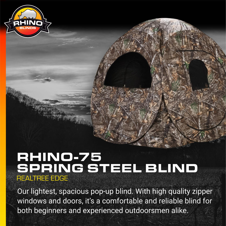 R75-RTE Rhino Blinds 2 Person Hunting Ground Blind, Realtree Edge