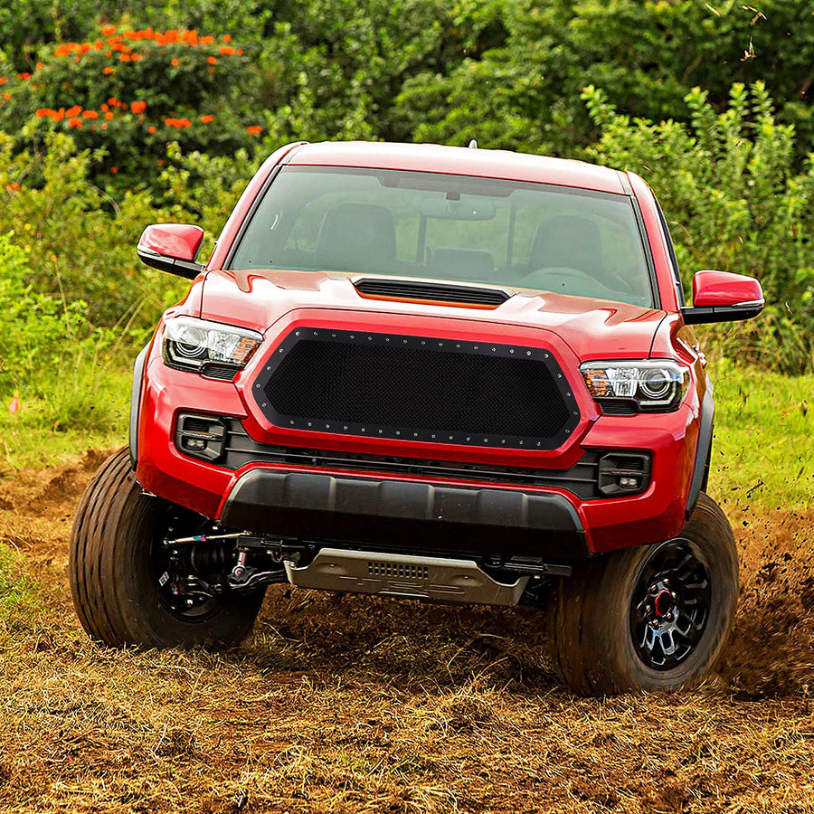 Black Studded S/S Hood Grille Insert Spec-D Tuning 1PC Compatible with 2016-2018 Toyota Tacoma