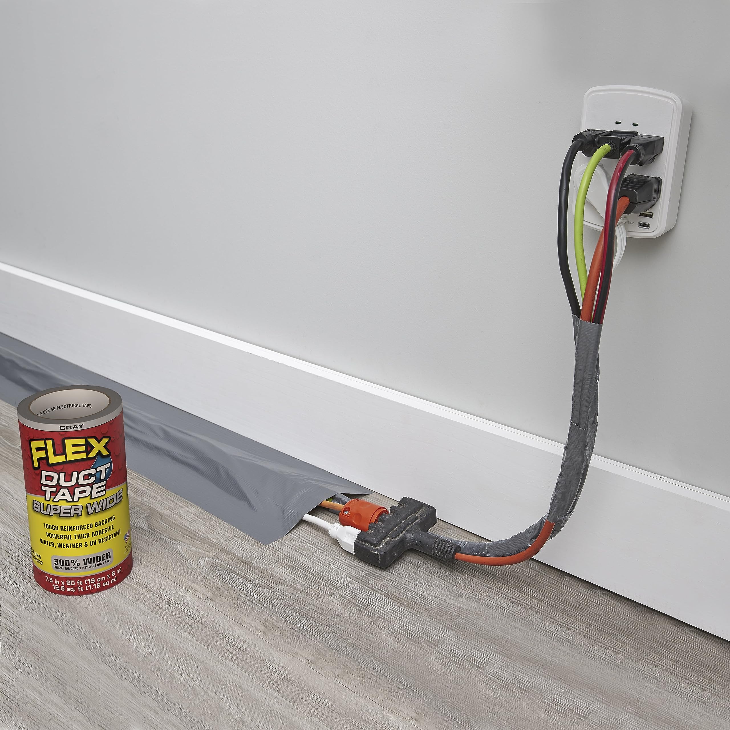 Super Wide Flex Duct Tape, 7.5 Inches x 20 Feet, Gray, Heavy Duty Strong, Multi-Surface, Water, Weather and UV Resistant, Tearable, Perfect for Boxes, No Residue