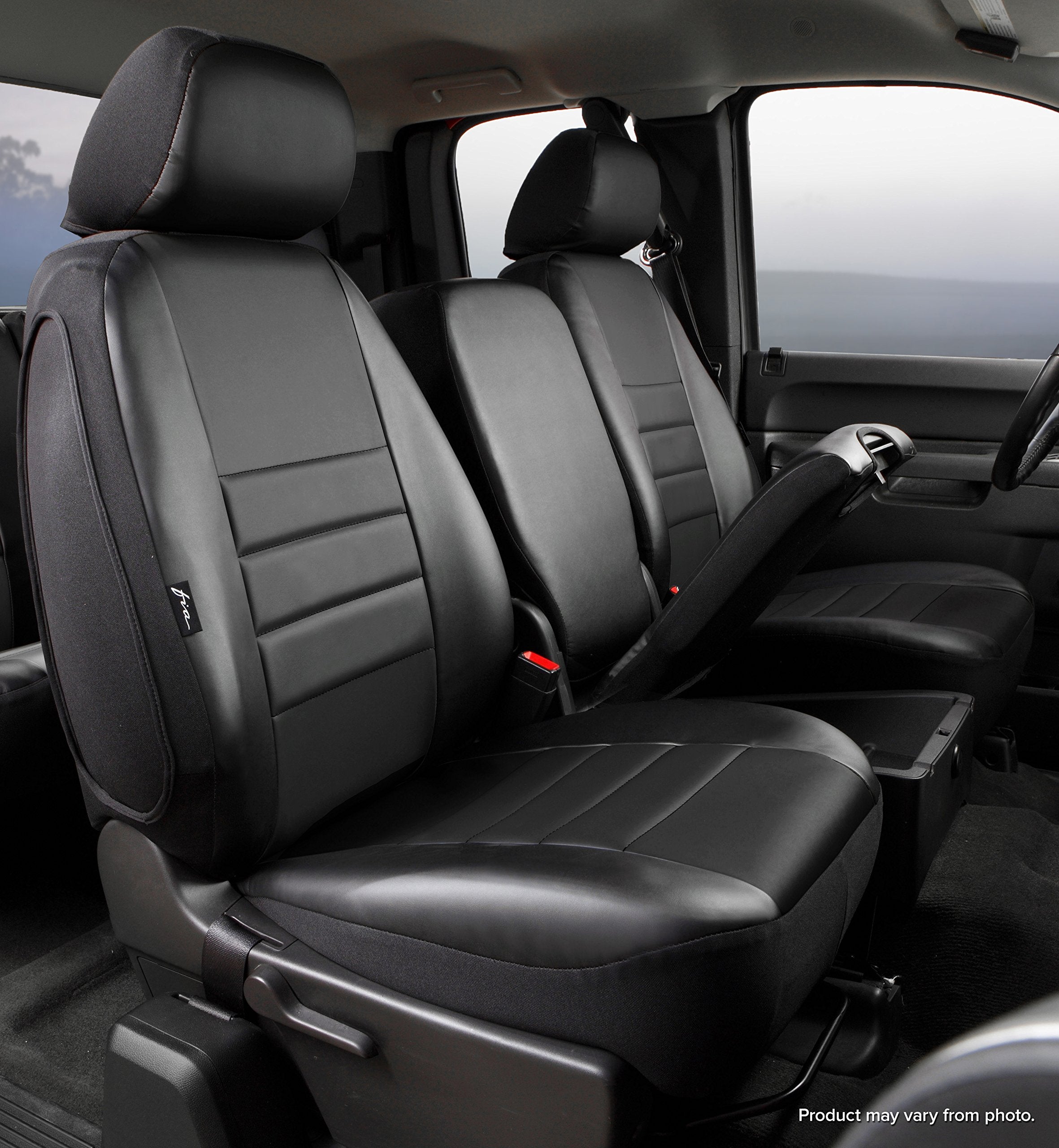 Fia Custom Fit SL69-23 BLK/BLK Front Seat Cover Split Seat 40/20/40 - Leatherette (Solid Black)