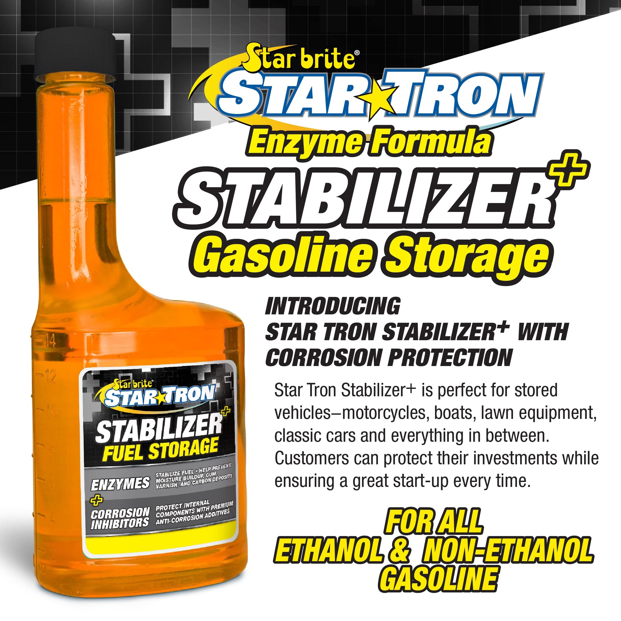 Stabilizer+ Star Tron Fuel Storage & Corrosion Protection, Treats 80 Gallons of Gas - Ideal for Motorcycles, Boats, Lawn Equipment, Classic Cars - 16 OZ (014816)