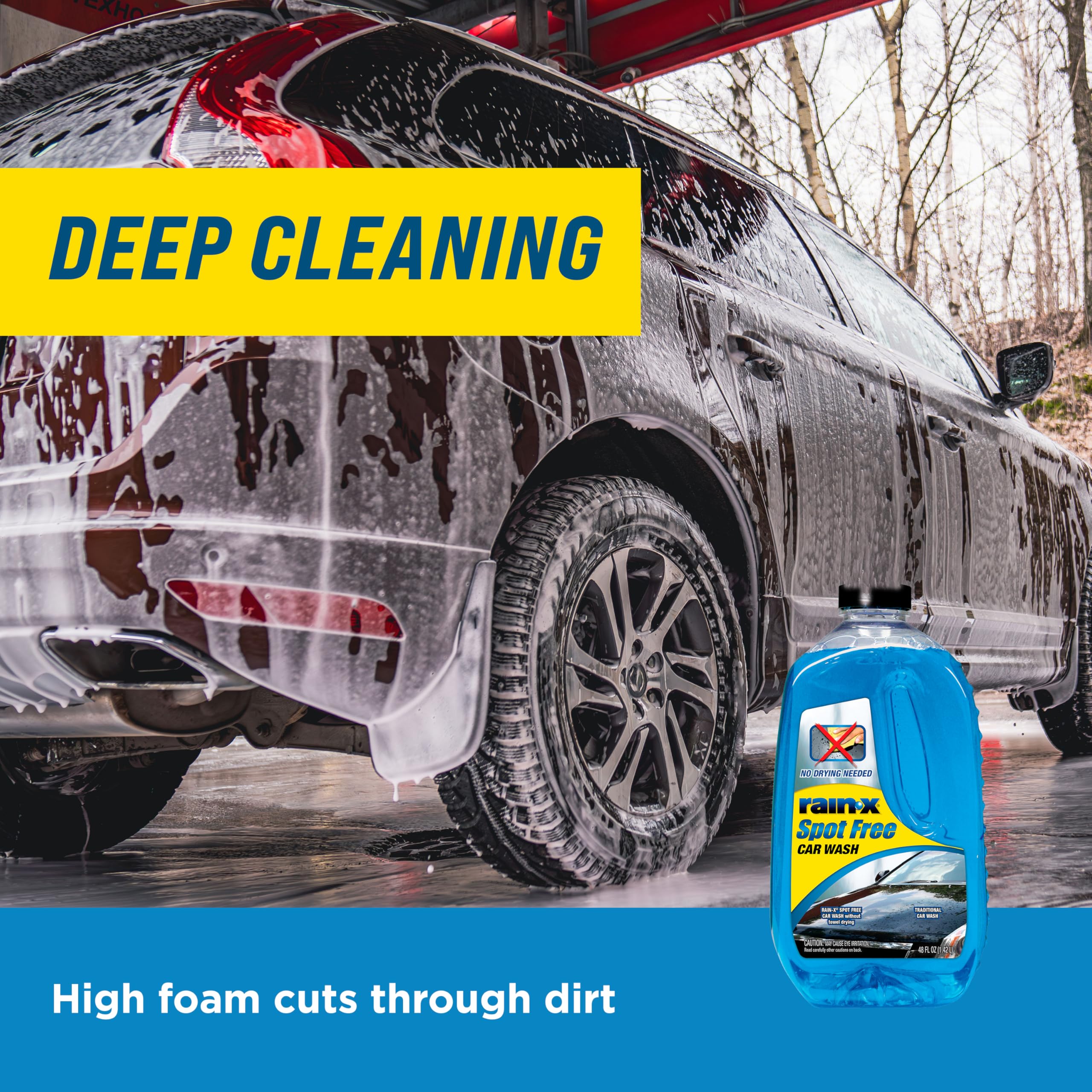 Car Wash Rain-X 620073 - Deep Cleaning, High Foam Soap Provides Spot Free Shine with No Towel Or Hand Drying Needed - Car soap for car cleaning and detailing 48 fl oz