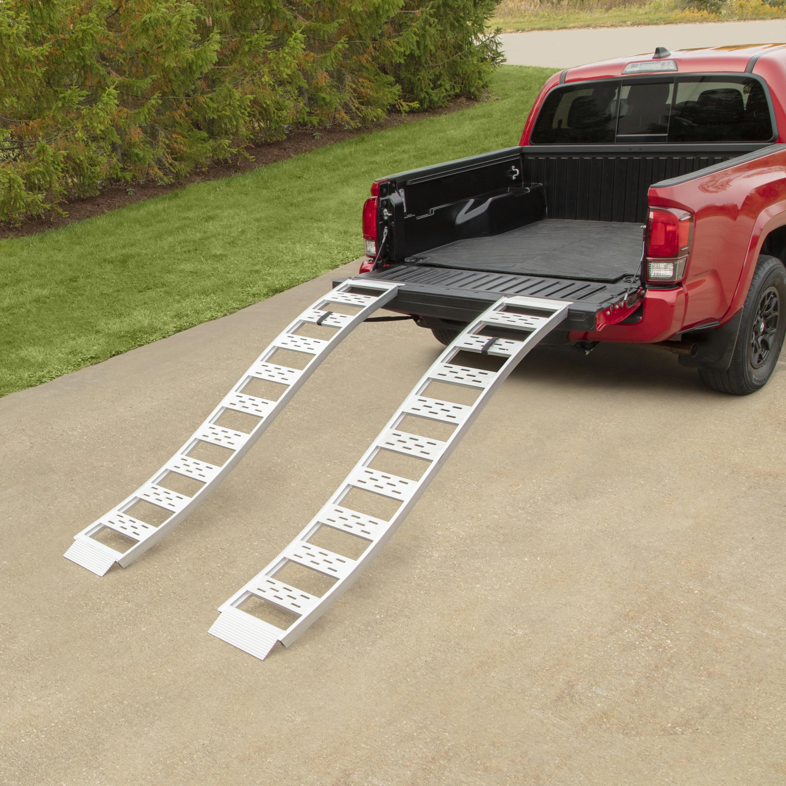 CargoSmart Fixed Aluminum S-Curve Ramp with Treads (2pk) – Easily and Safely Load and Unload Your Light Equipment, Lawn Tractors, ATVs and More, 1,500 lb. Capacity, 12” W x 90” L